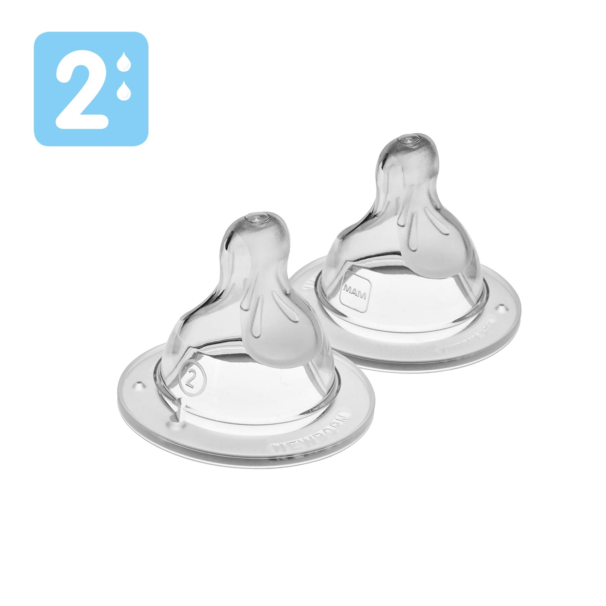 MAM Bottle Nipples, Level 2 Medium Flow Nipple, 2+ Months, 2-Count