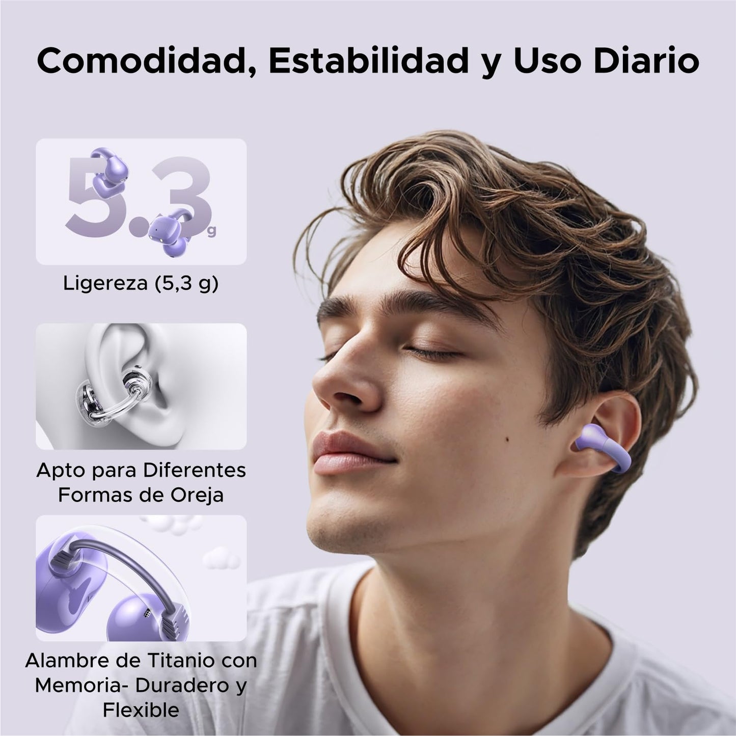 Audífonos Inalámbricos UGREEN Púrpura Open-Ear Bluetooth 5.4 con ENC y Carga Rápida