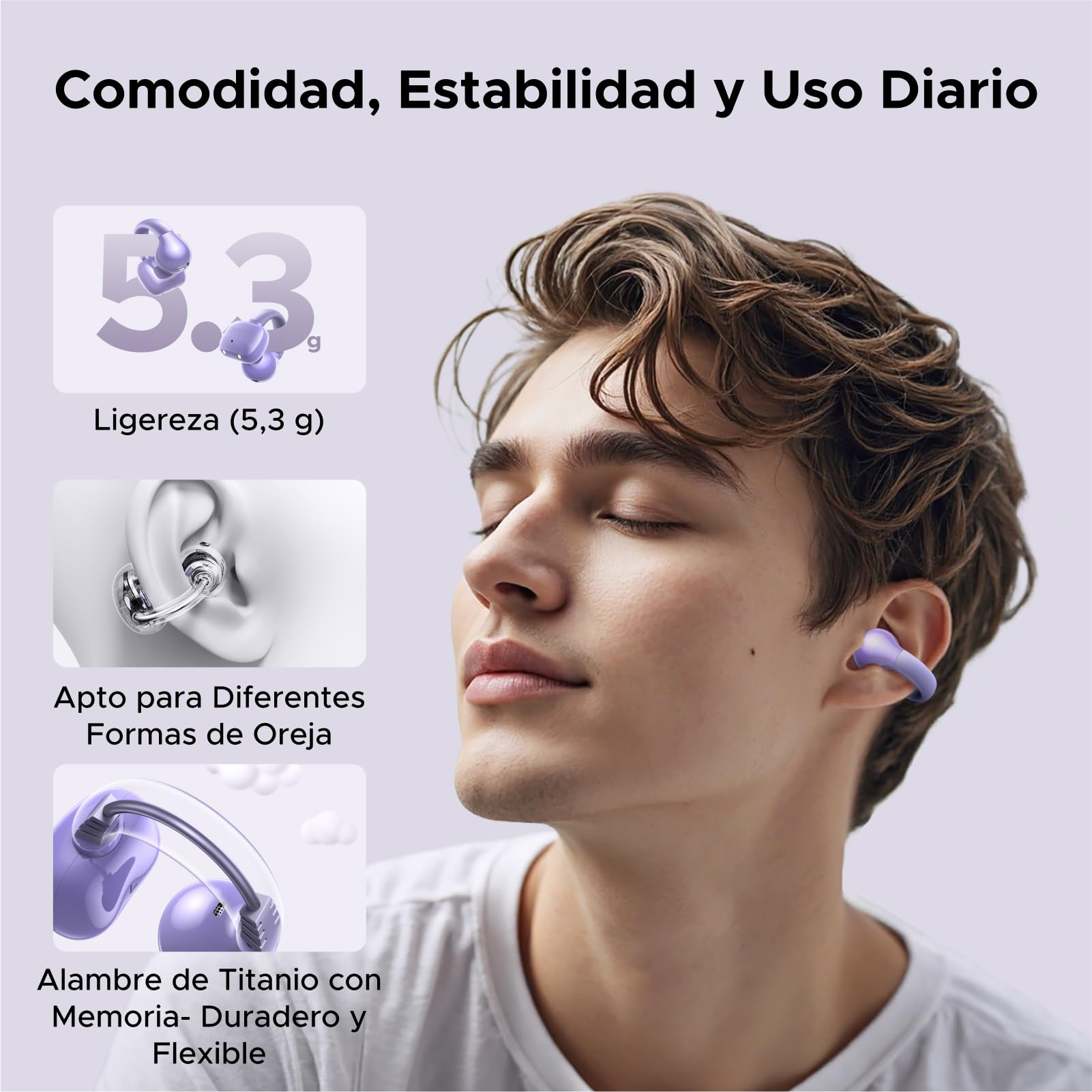 Audífonos Inalámbricos UGREEN Púrpura Open-Ear Bluetooth 5.4 con ENC y Carga Rápida