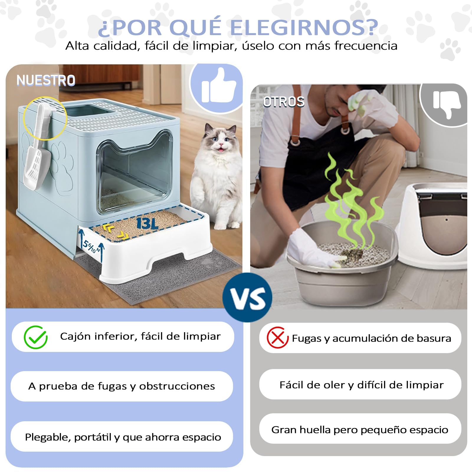 Caja de Arena Grande JZCQZCXB Gris con Diseño de Cajón para Gatos hasta 15kg