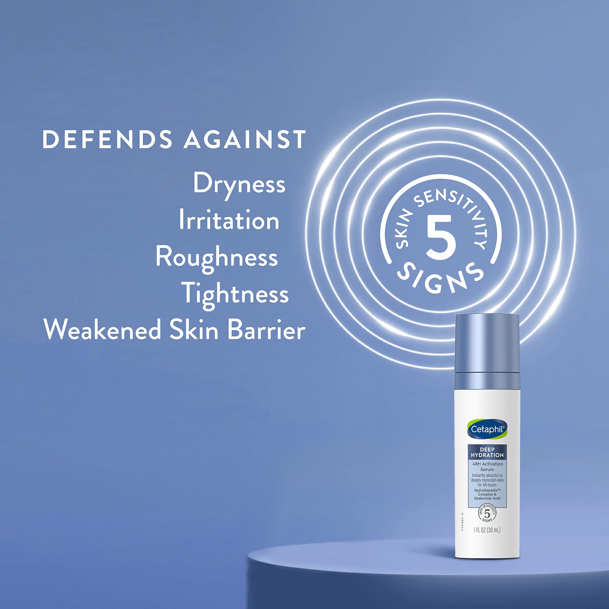 CETAPHIL Deep Hydration Fragrance Free 48 Hour Activation Serum, 1 fl oz, 48Hr Dry Skin Face Moisturizer for Sensitive Skin, With Hyaluronic Acid, Vitamin E & B5, Dermatologist Recommended