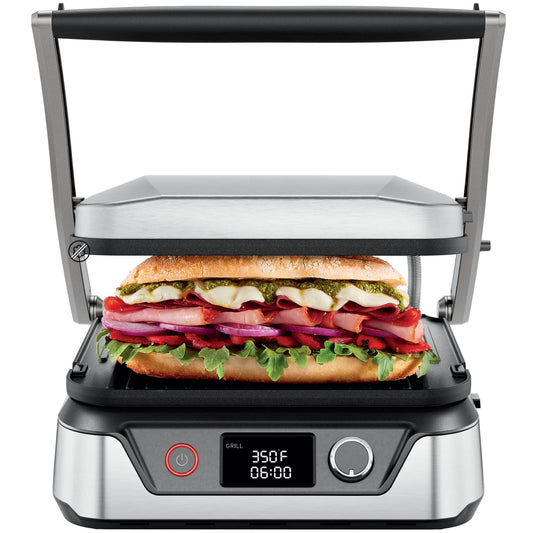 Chefman - Parrilla digital Panini 5 en 1 para sándwiches y parrilla combinada con platos extraíbles reversibles y aptos para lavaplatos, abre 180° para barbacoa/parrilla plana de acero inoxidable