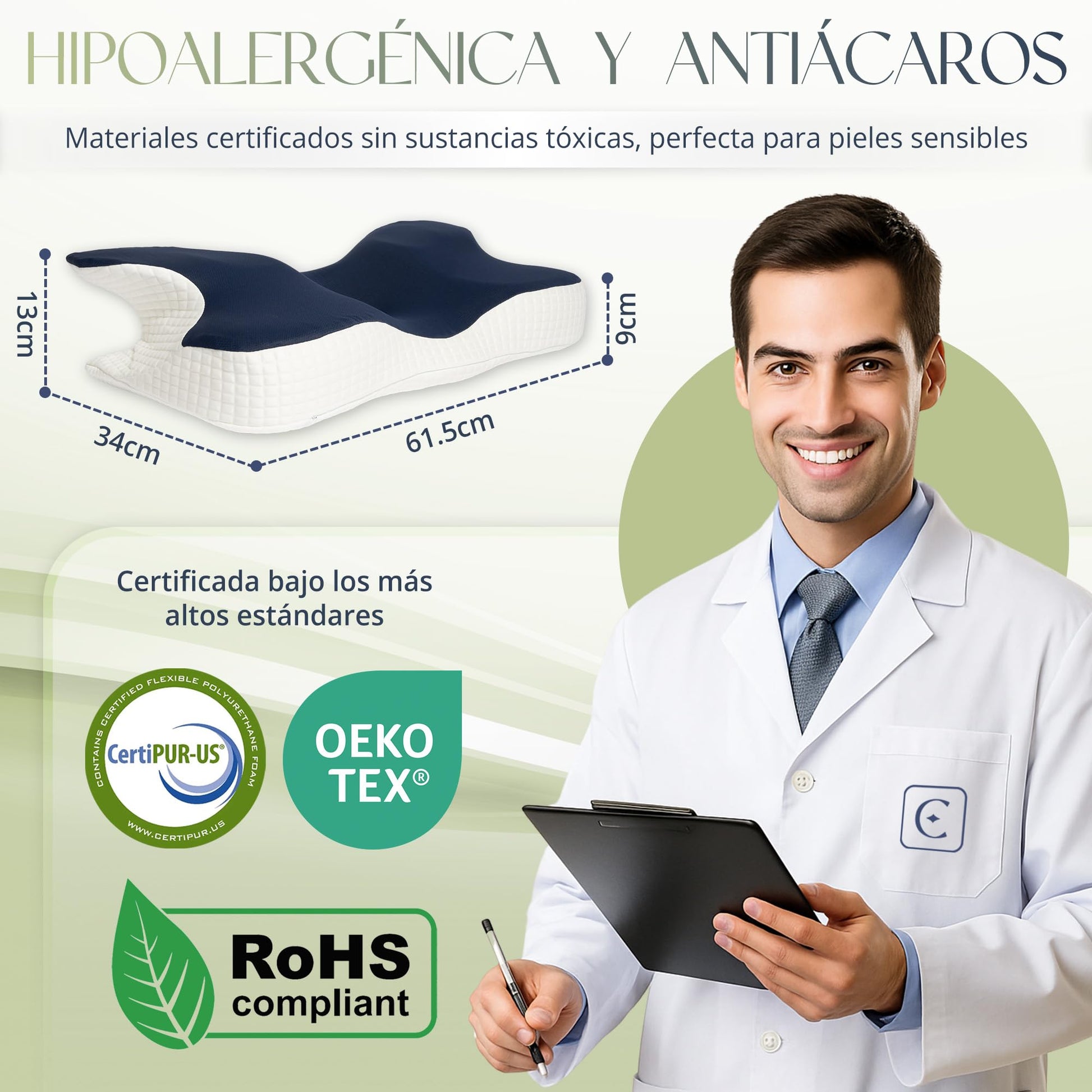 CASA ÉCLAT Almohada Cervical Ortopedica de Memory Foam Almohadas Cervicales Ortopédicas para Dormir Soporte Ergonómico Hipoalergenica