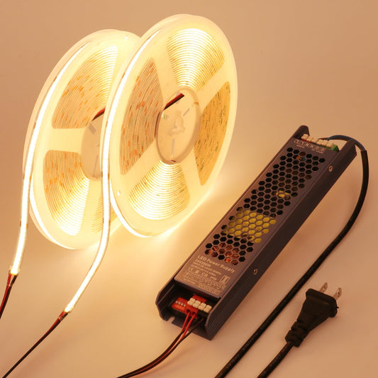 BENLUN Tira LED COB 24V 20 Metros (10 Metros x 2), 3000K Blanco Cálido Luces LED de Interior, 11W/M CRI 93 Luz de LED Adhesiva con Transformador para Habitacion, Techo, Cocina, Gaming