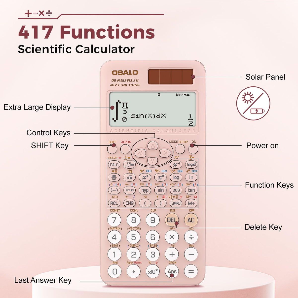 Calculadora Científica pendancy Rosa 417 Funciones Pantalla de 2 Líneas 12 Dígitos 991es Plus 2 para Estudiantes y Universitarios