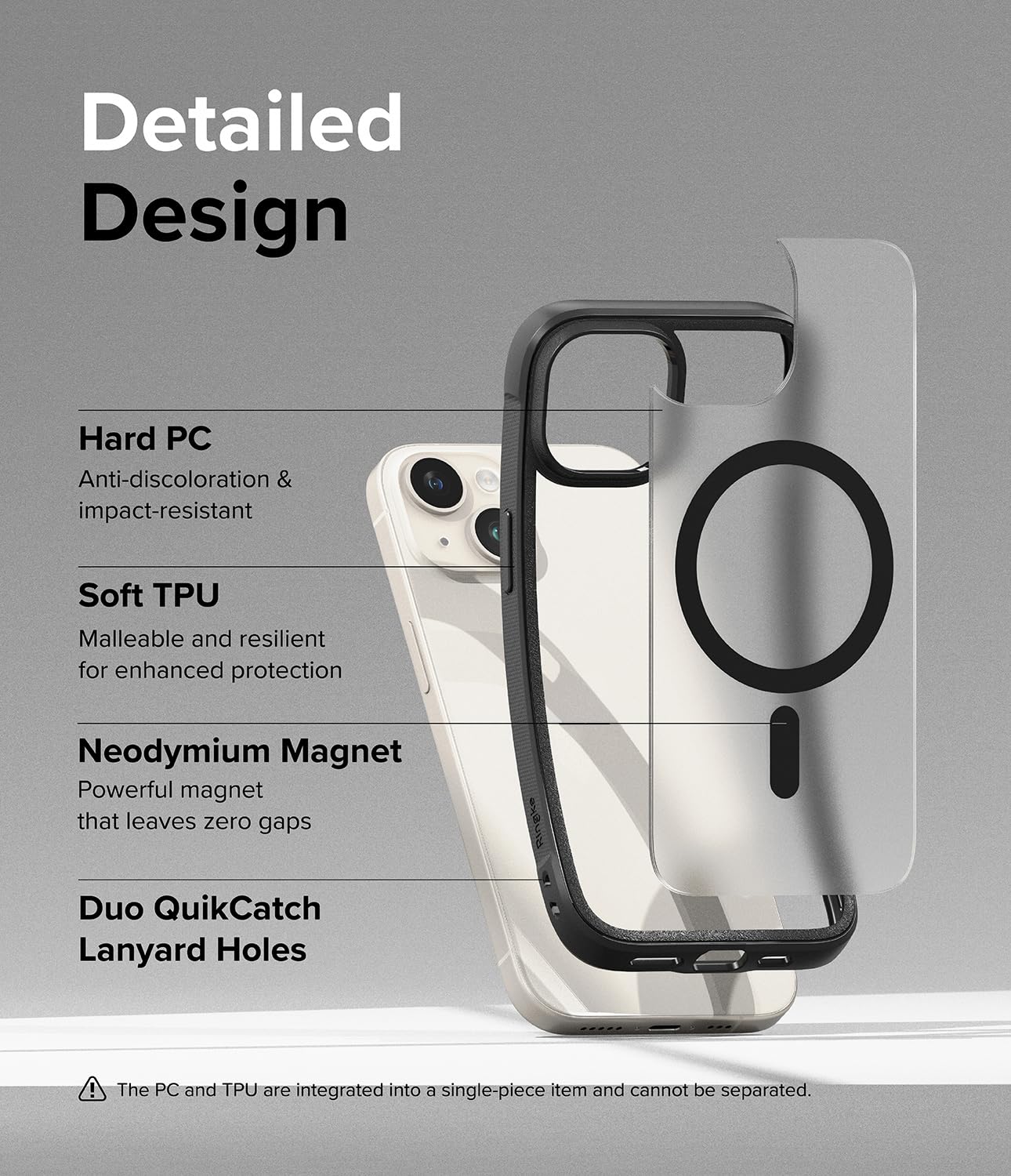Funda Ringke Fusion Bold Matte Black de TPU Absorbente de Impactos y Respaldo Translúcido Compatible con MagSafe para iPhone 15