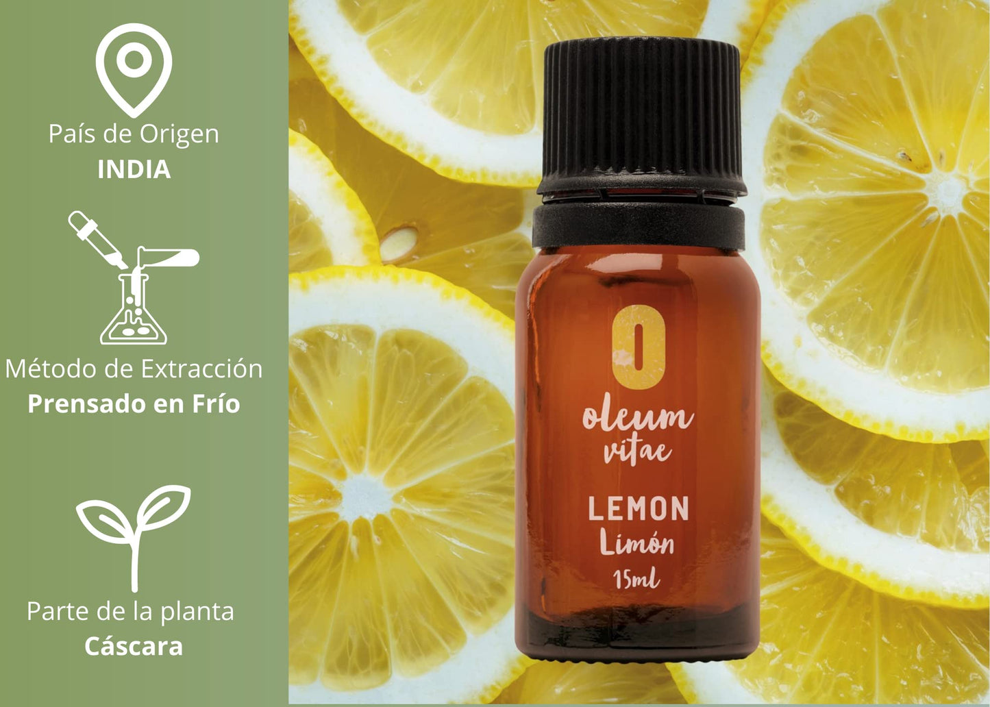 Aceite Esencial OLEUM VITAE Limón 100% Puro y Orgánico Certificado USDA 15ml