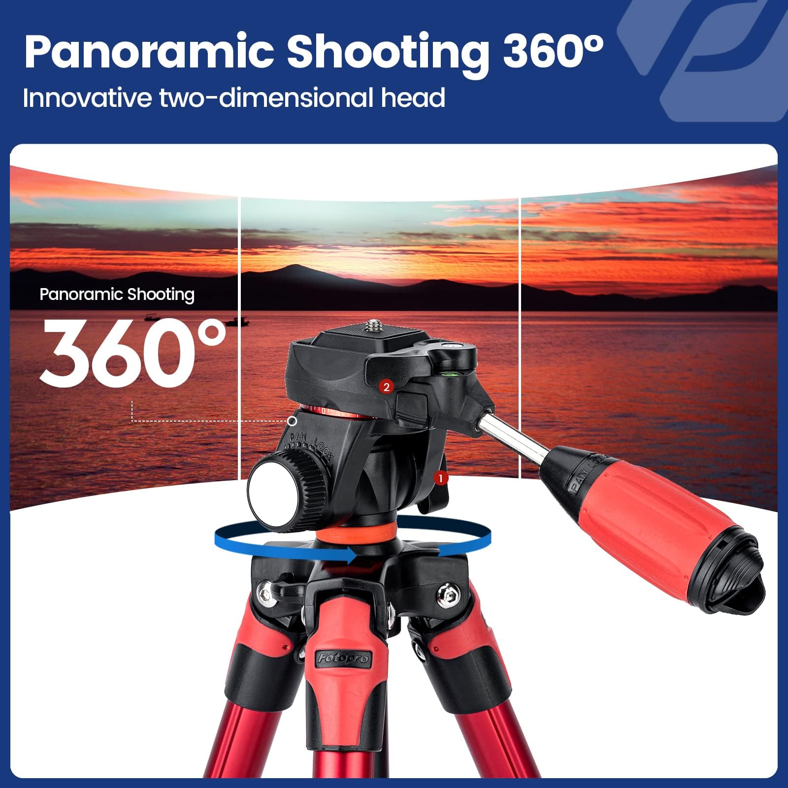 Fotopro Trípode Viaje 60" Cabeza Inclinable Ligero, Placa Quick Release ， Bolsa, Compatible Teléfono/Cámara DSLR, Carga 6.6 lbs, S3 Rojo