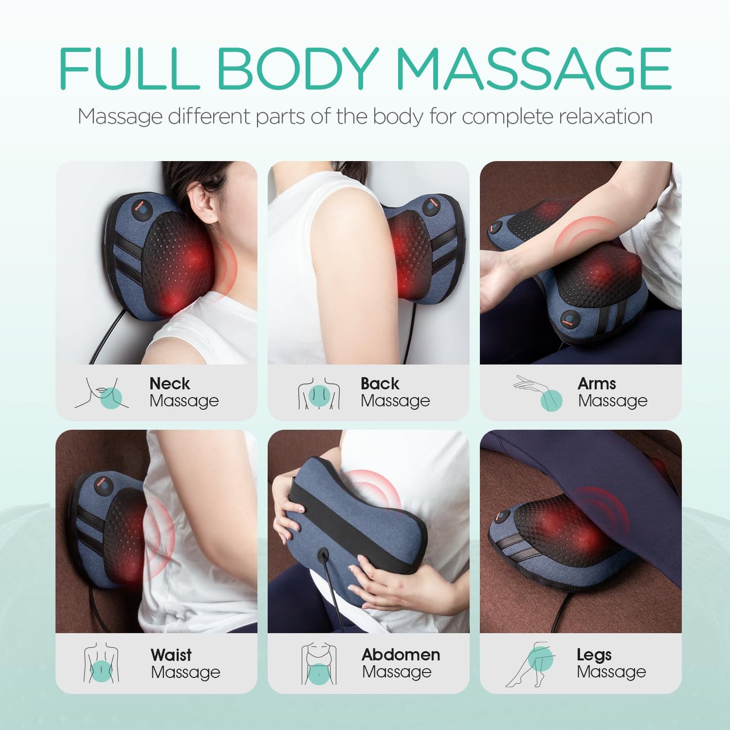 VOYOR-HEALTH Shiatsu Neck Almohada De Masaje De Espalda Con Calor，Masajeador De Amasado De Tejido Profundo 3D Para Alivio Del Dolor De Hombro, Pierna, Pie, Cintura, Regalo Para Hombres Mujer
