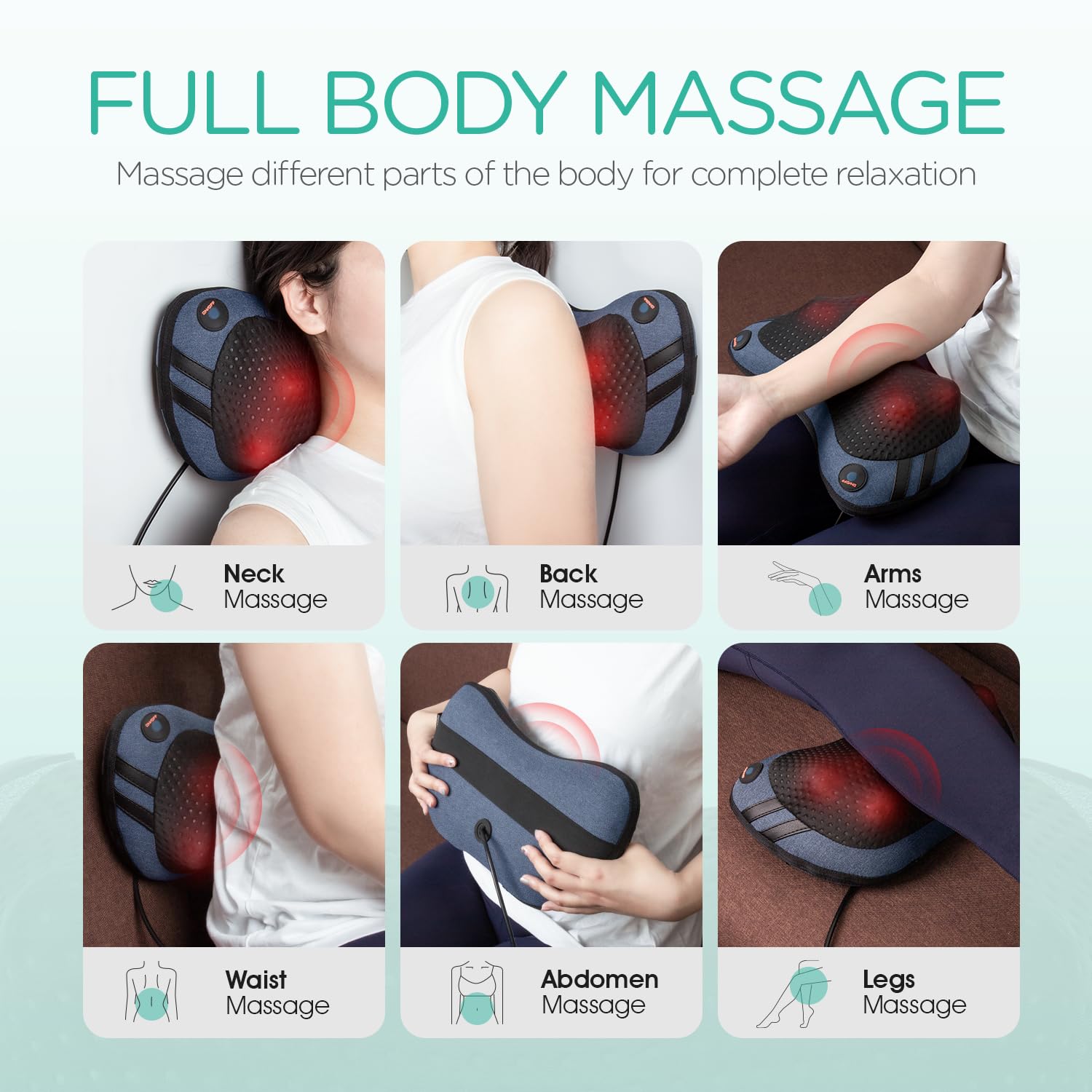 VOYOR-HEALTH Shiatsu Neck Almohada De Masaje De Espalda Con Calor，Masajeador De Amasado De Tejido Profundo 3D Para Alivio Del Dolor De Hombro, Pierna, Pie, Cintura, Regalo Para Hombres Mujer
