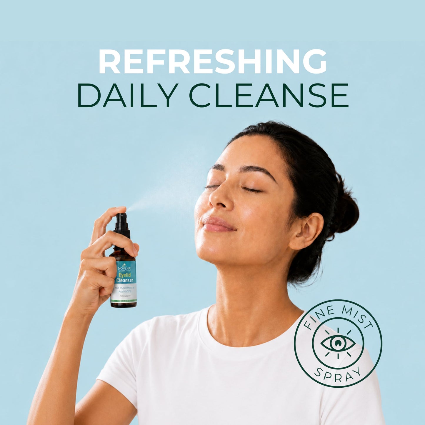 NOVEHA Limpiador de Párpados y Pestañas | Alivio Efectivo de Irritación, Ojos Secos, Orzuelos y Blefaritis, Ácido Hipocloroso Puro y Suave 0.02% Spray 120Ml (4Oz)