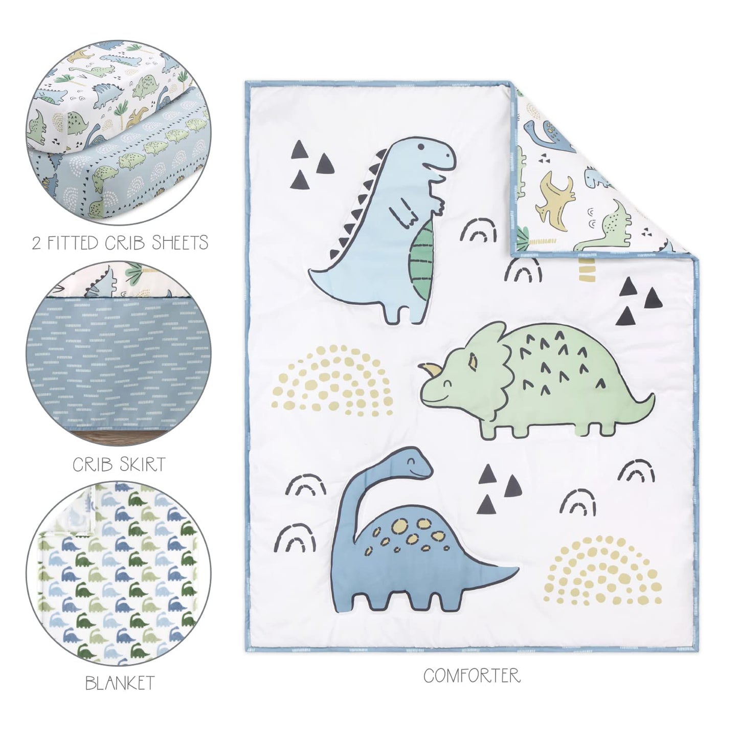 Juego de ropa de cama de 5 piezas para cuna de bebé The Peanutshell para niños - Decoración de cama de guardería para recién nacidos, bebés y niños pequeños con sábanas ajustadas para cuna, manta
