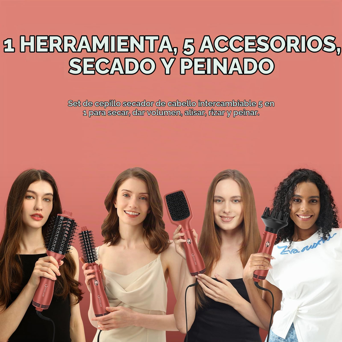 Juego de Cepillos IG Inglam Negro Multipeinado 5 en 1 para Mujer