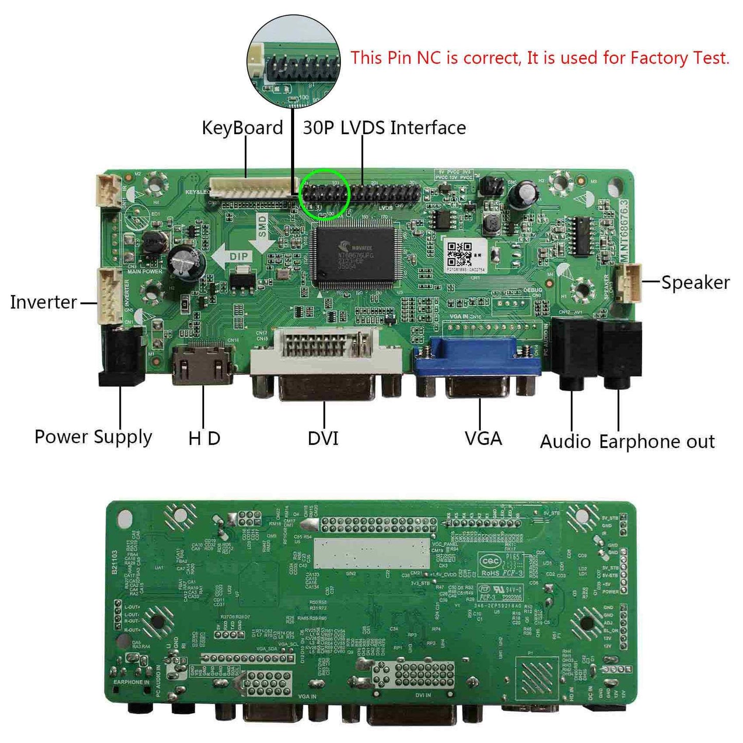 Placa Controladora LCD VSDISPLAY HD Audio DVI VGA Compatible con 17" 4:3 1280X960
