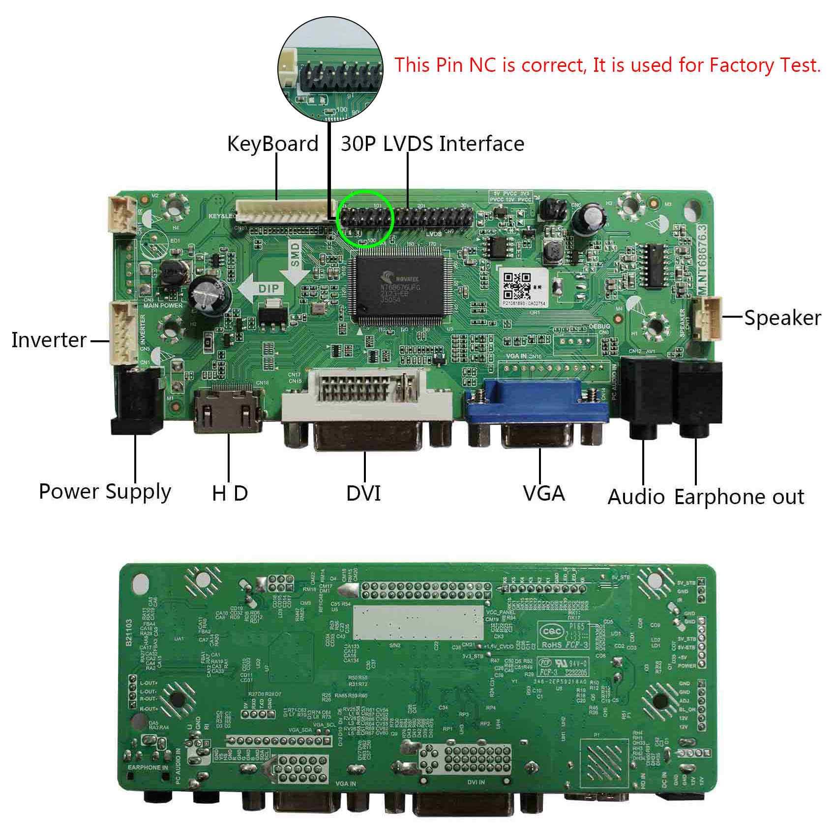 Placa Controladora LCD VSDISPLAY HD Audio DVI VGA Compatible con 17" 4:3 1280X960