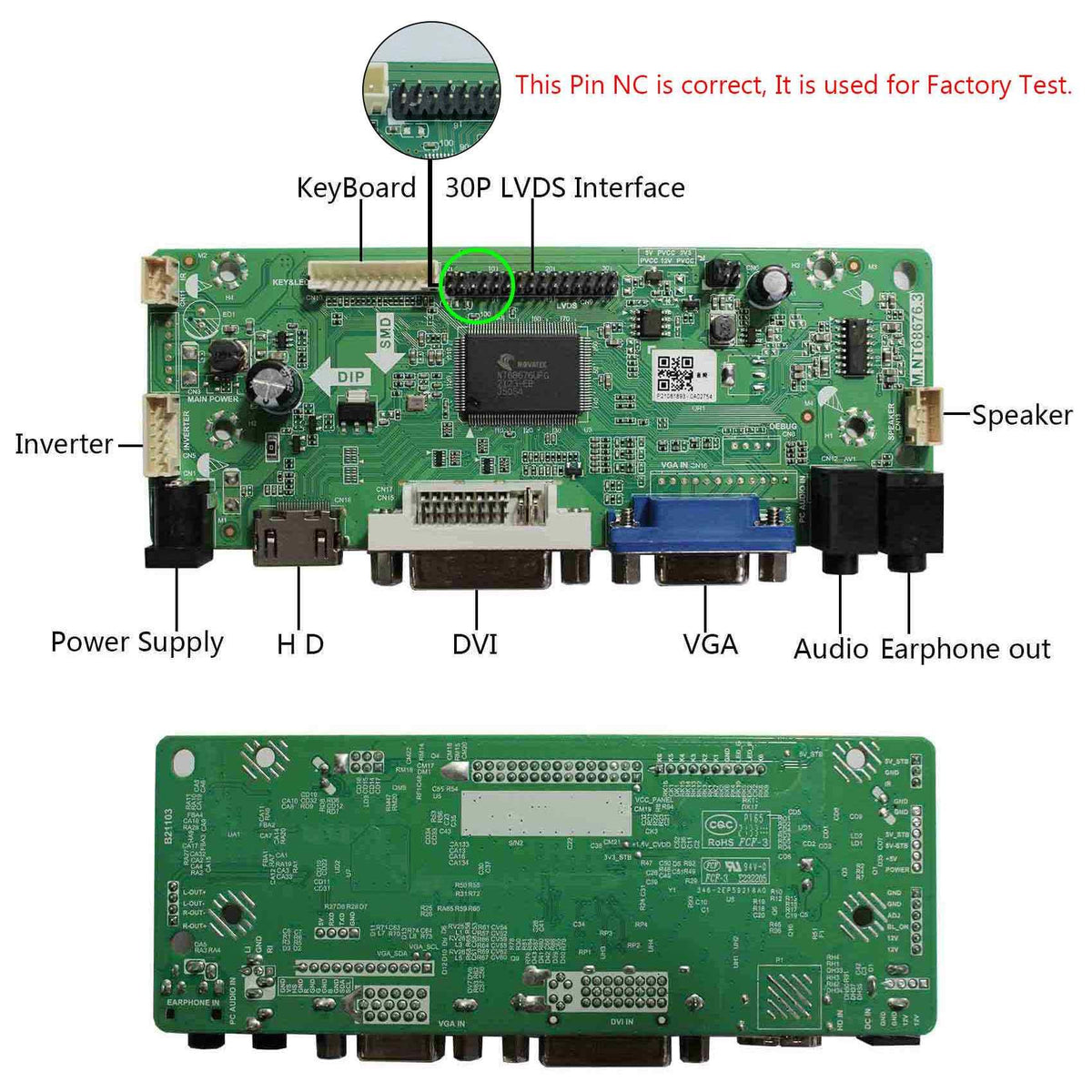Pantalla LCD VSDISPLAY 14.9 Pulgadas con Tablero Driver DVI VGA