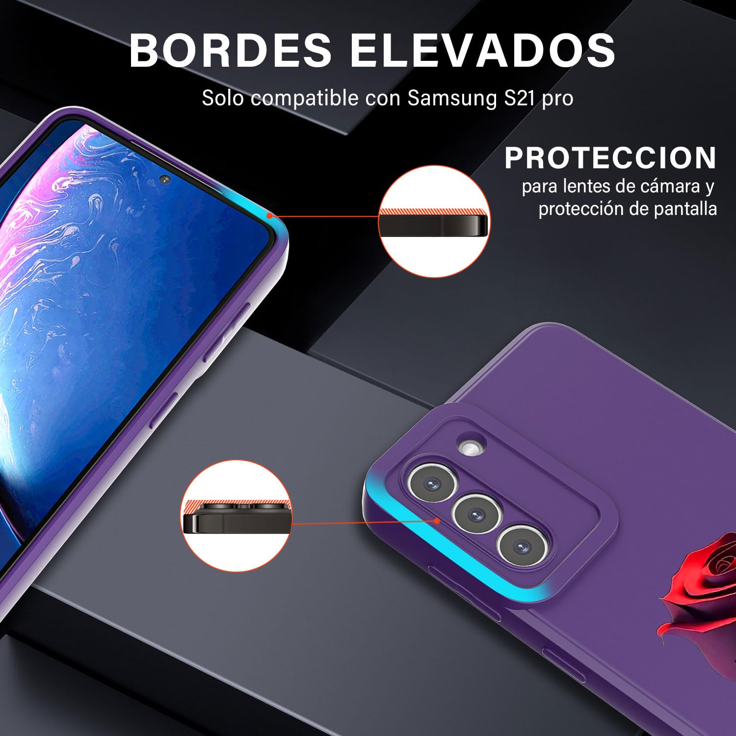 Threehao Funda para Samsung Galaxy S21 Plus Case Uso Rudo, Ultra Delgado Flexible Silicona Púrpura Carcasa con Aesthetic Dibujos Flores, Antigolpes Anti-arañazos Protectora
