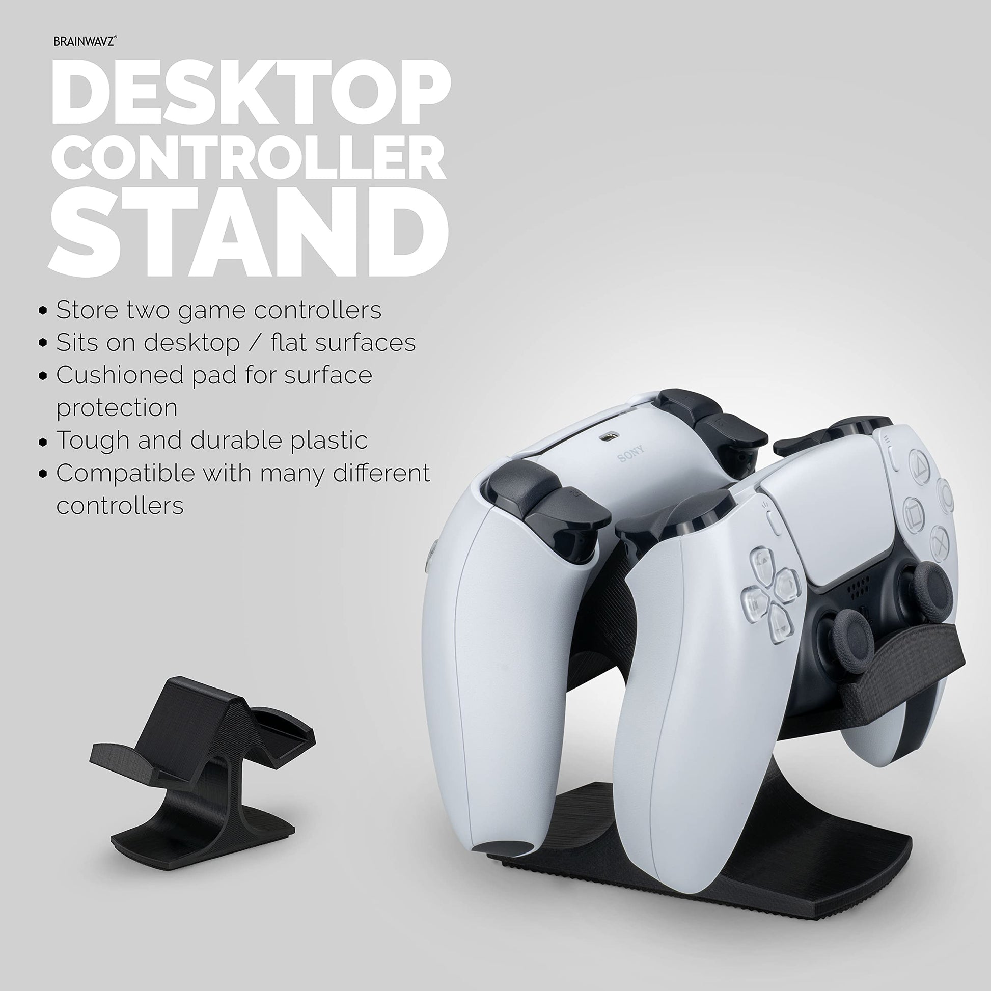 BRAINWAVZ Dual Game Controller Desktop Holder Stand - Universal Design for Xbox ONE, PS5, PS4, PC, Steelseries, Steam & More, Reduce Clutter UGDS-03 (Black)