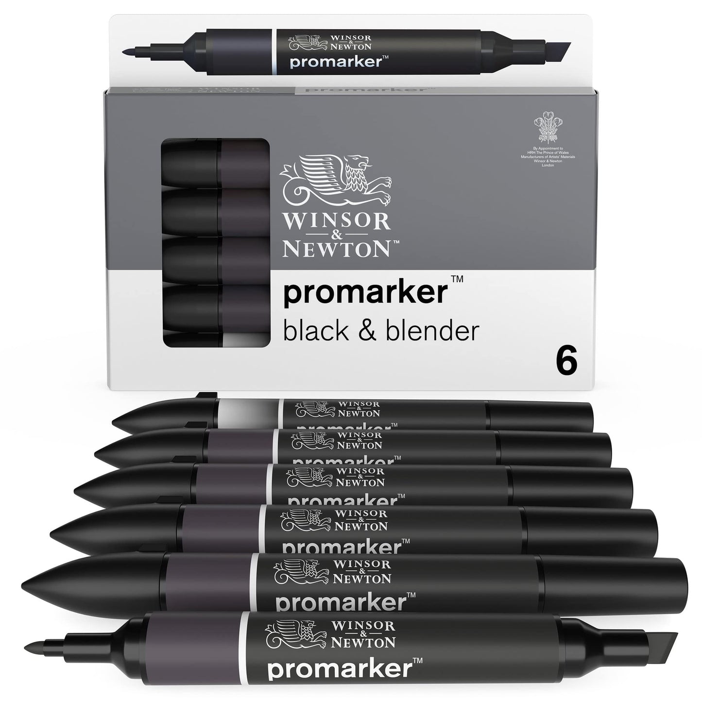 Winsor & Newton ProMarker Set, 6 unidades, negros + licuadora