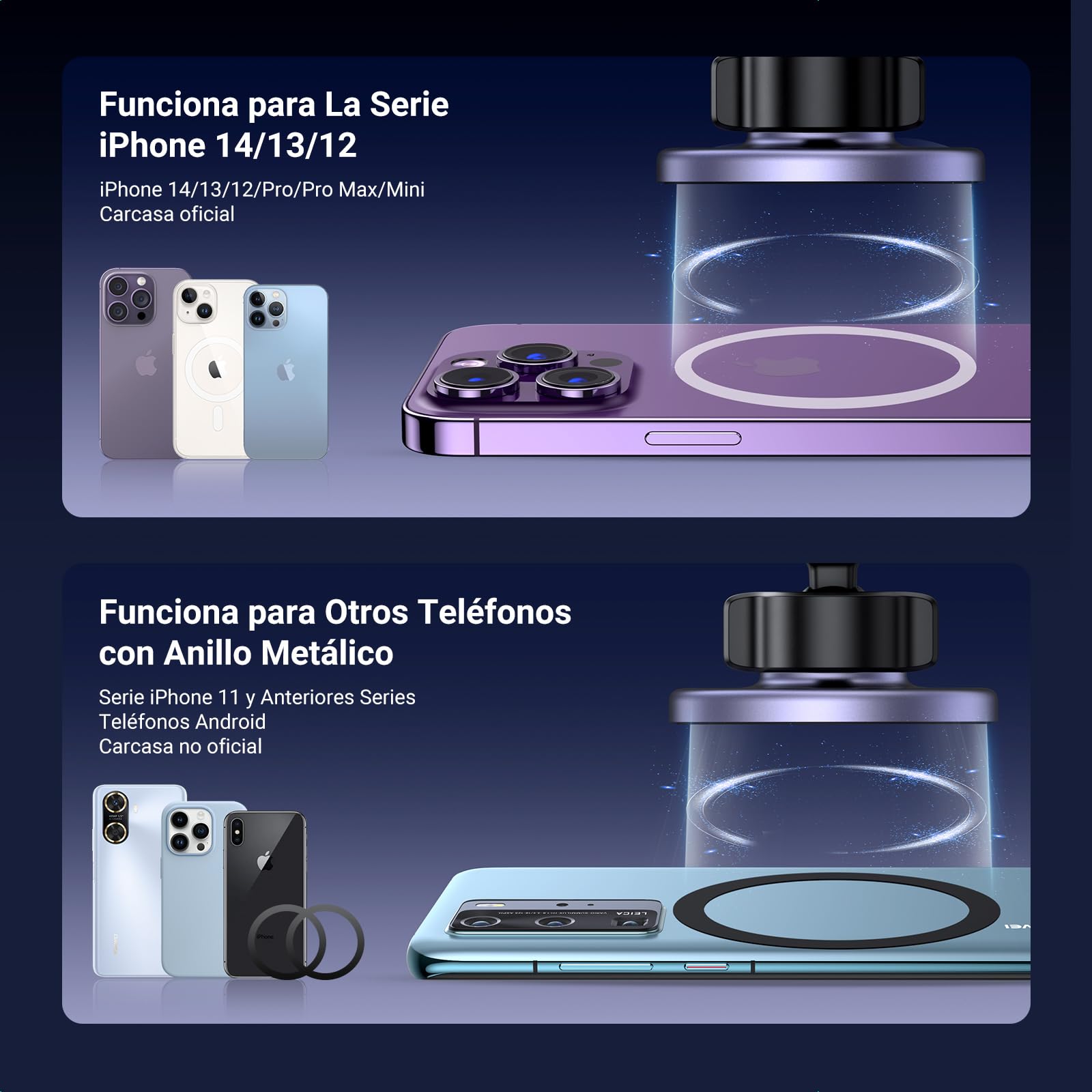 Soporte Celular UGREEN Negro Magnético para Automóvil con Gancho para iPhone 16 15 14 13 y Otros Modelos