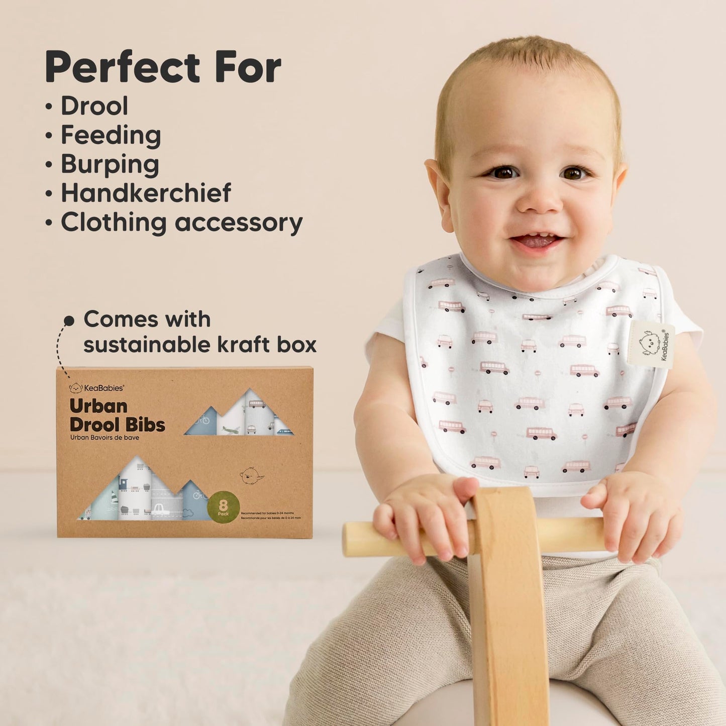 Paquete de 8 baberos orgánicos para bebés para niñas y niños, baberos de dentición para niños y niñas, baberos recién nacidos para bebés y niños (vasos)