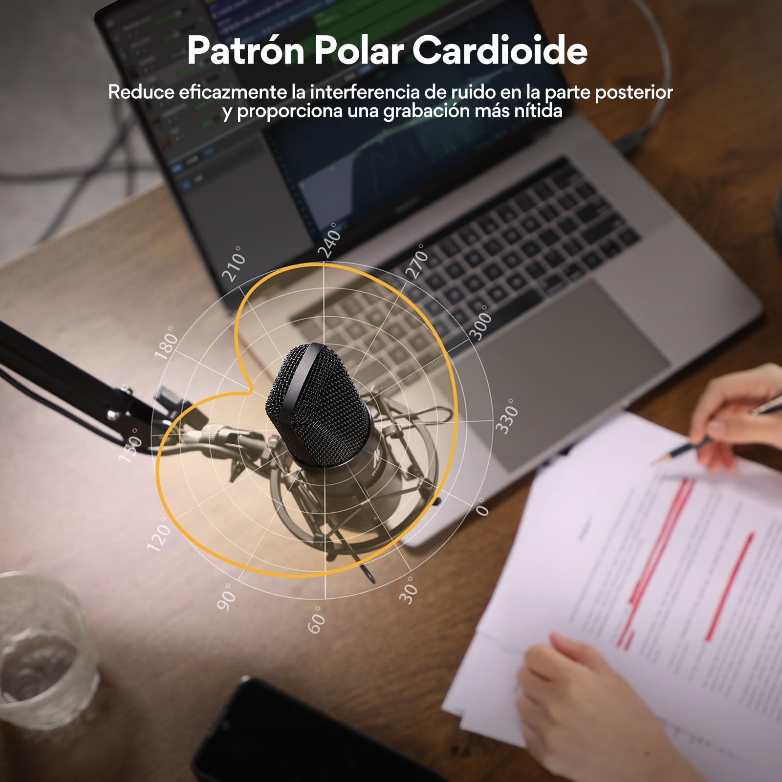 MAONO Kit Micrófono USB Condensador, Mic Cardioide con Chipset de Sonido Profesional 192KHZ/24BIT Plug & Play para PC, Mac, PS4, Microfono para Gamer, Streaming, Podcast, Youtube, Grabación(AU-A04)