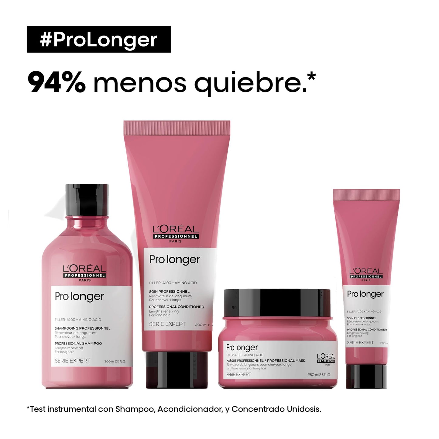 L'Oréal Professionnel Pro Longer | Shampoo| Protege de las puntas abiertas | Para cabello más largo, más sano y más grueso | Con tecnología Filler A100 + aminoácidos | Para todo tipo de cabello | 300ml