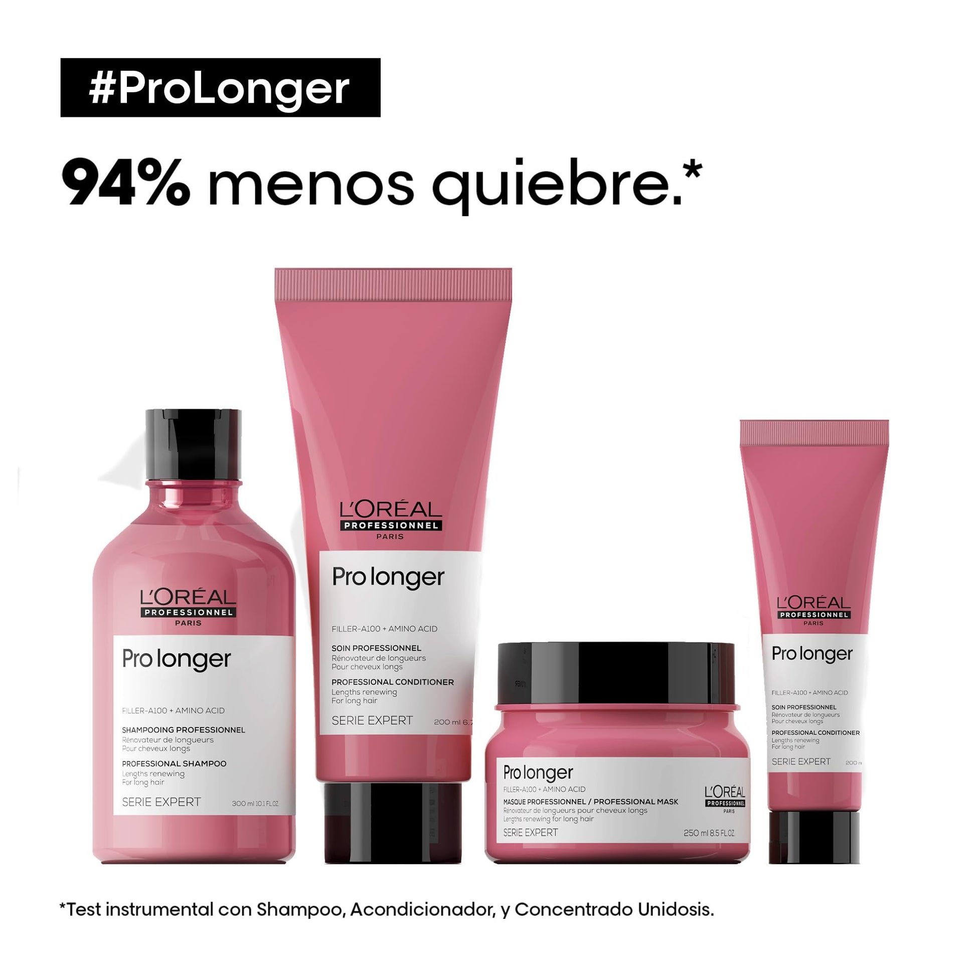 L'Oréal Professionnel Pro Longer | Shampoo| Protege de las puntas abiertas | Para cabello más largo, más sano y más grueso | Con tecnología Filler A100 + aminoácidos | Para todo tipo de cabello | 300ml