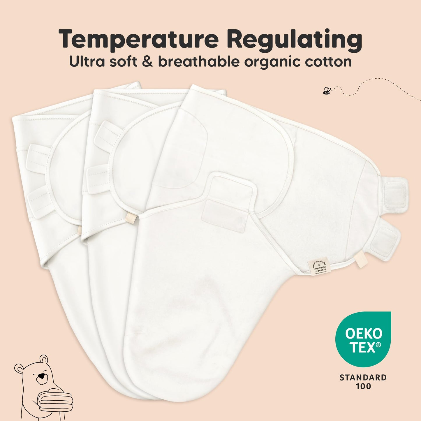 Paquete de 3 Sacos de Dormir orgánicos para bebés – Pañales para recién Nacidos, bebés de 0 a 3 Meses, bebés, niños, Saco de Dormir Suave y cómodo, Mantas para bebés recién Nacidos, fáciles de Usar