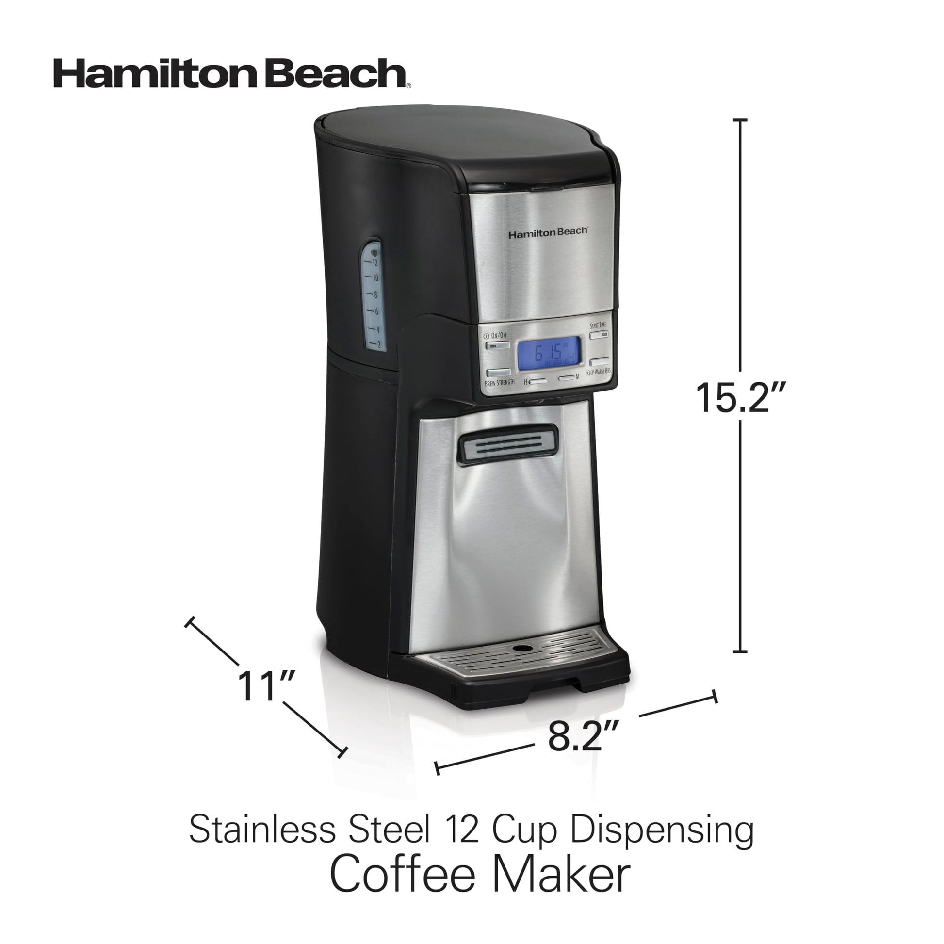 Hamilton Beach 48465 Brewstation - Cafetera Programable, Dispensador a Una Mano, Plata y Negro, 12 tazas