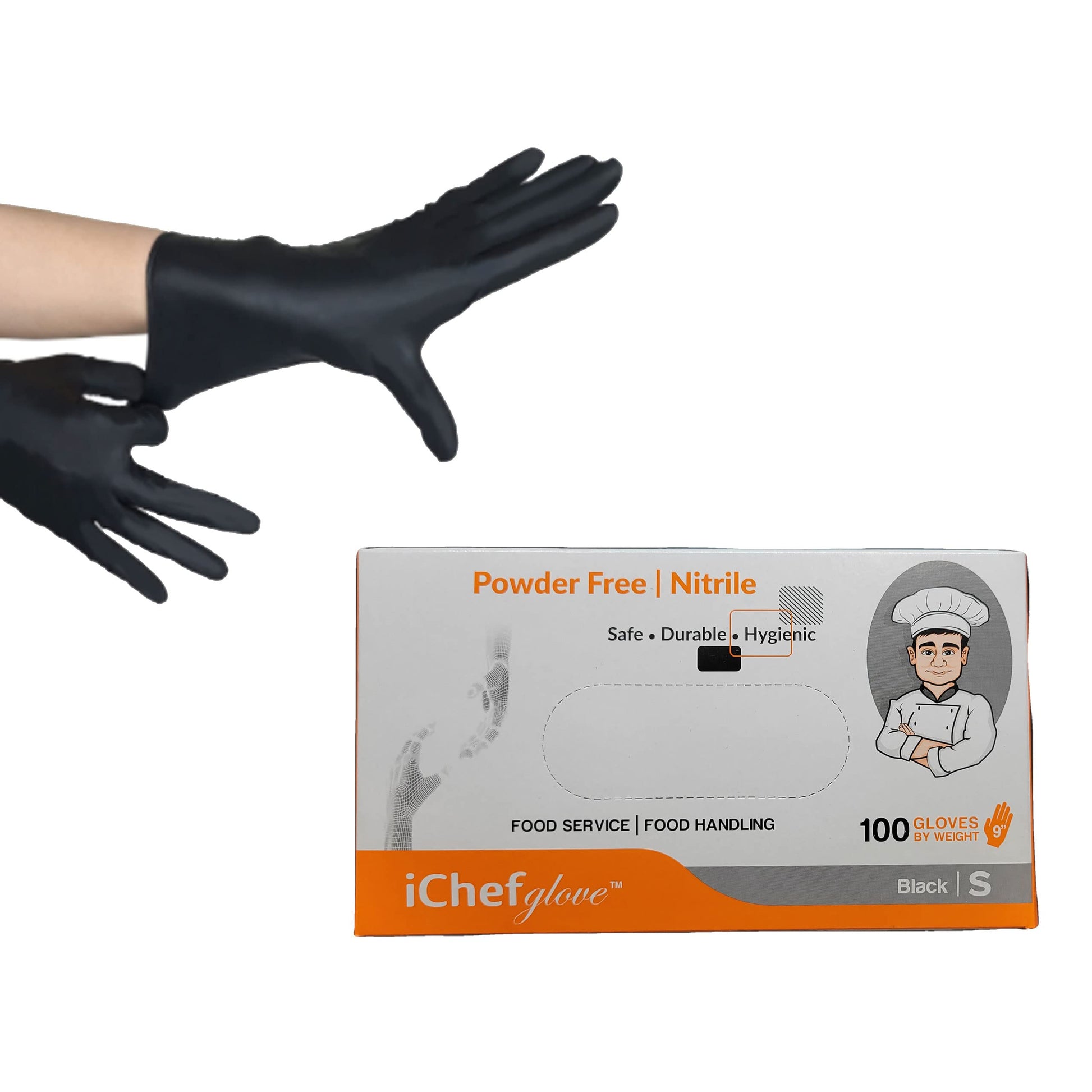 Ichef glove 100 guantes de nitrilo para manipulación de alimentos, color negro, sin polvo (mediano)
