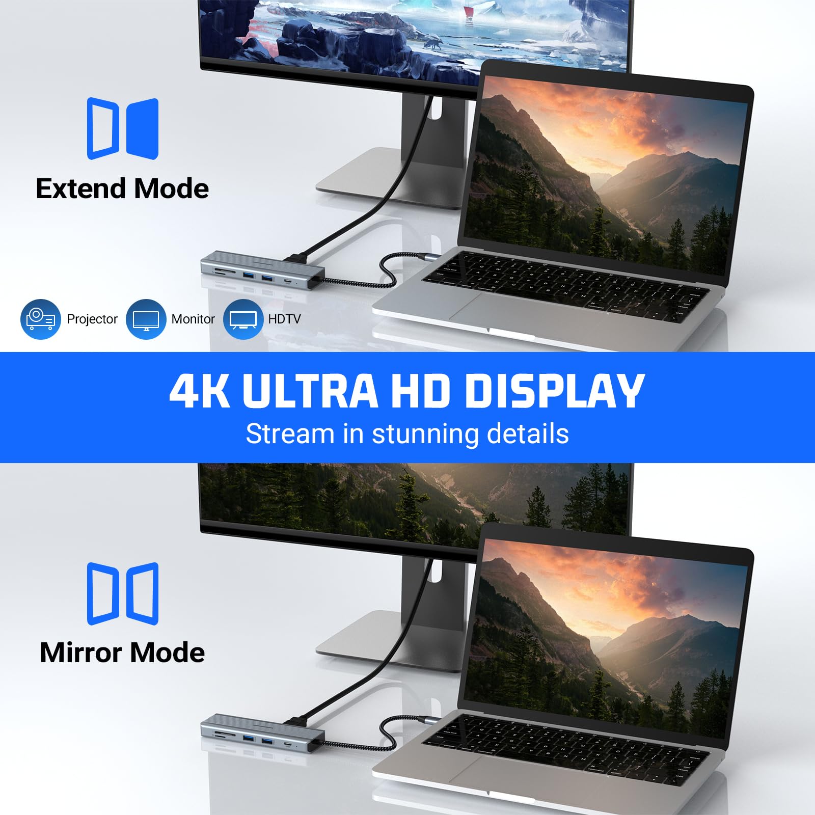 Hub USB C Tymyp10 Plata 4K HDMI y LAN RJ45 para Mac Pro/Air y Windows Surface Pro 7