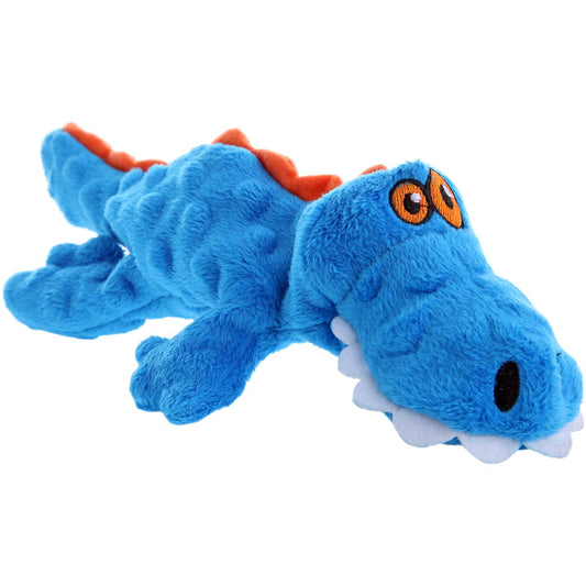 goDog Gators With Chew Guard Technology Tough Plush Dog Toy, Blue, Small