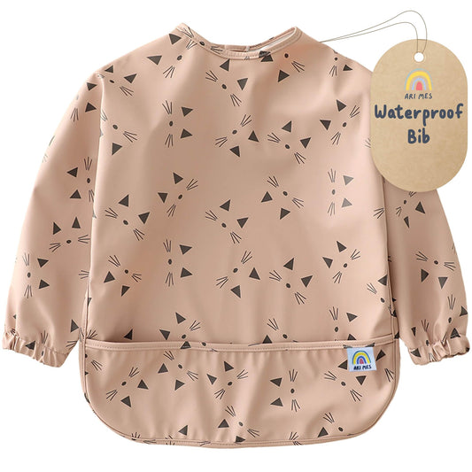 Babero de Manga Larga Impermeable ARI MES Gatito para Bebé Niño o Niña
