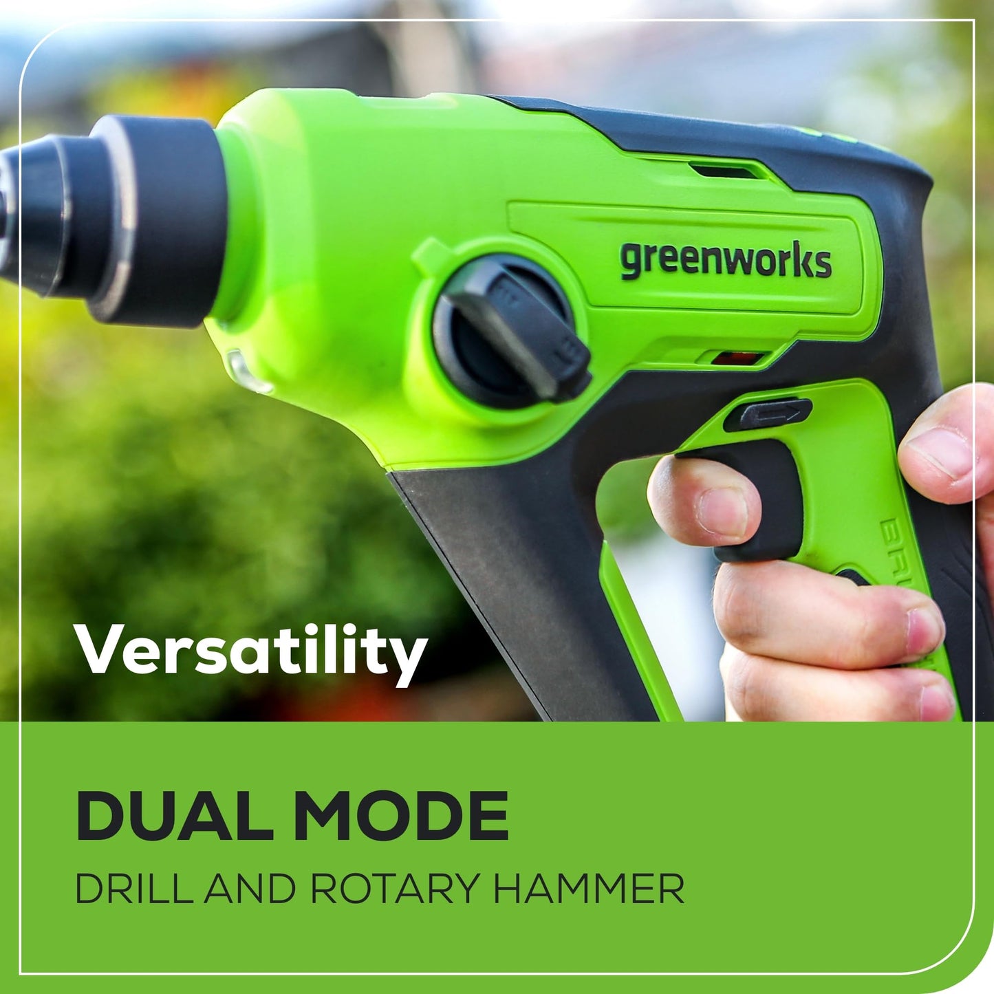 Greenworks Taladro giratorio inalámbrico SDS 1.2J de 24 V, taladro de martillo sin escobillas de 1 pulgada para hormigón, 2 modos y velocidad vairable, batería de 4 Ah y cargador incluido