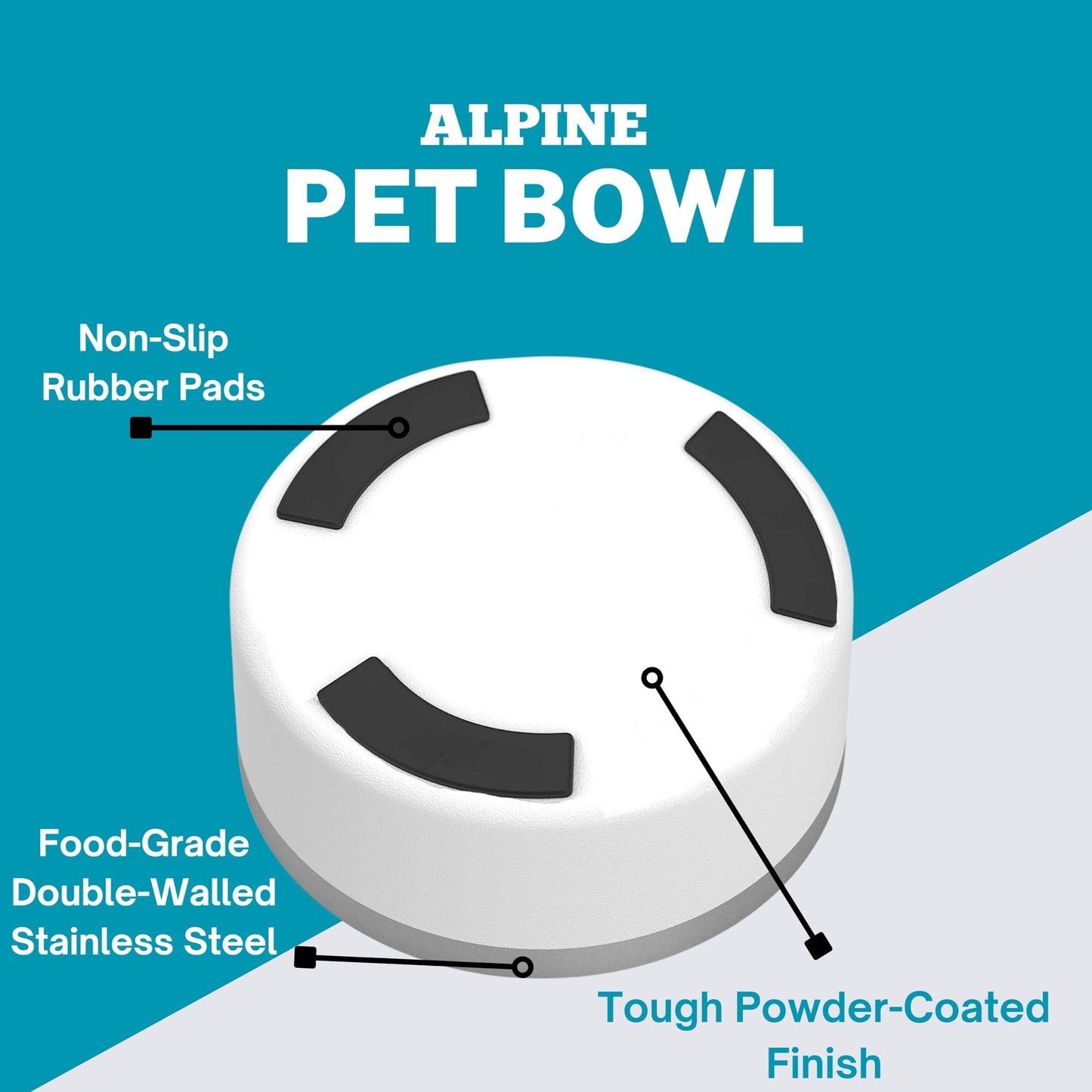 ALPINE - tazón de acero inoxidable para perros, antideslizante, tazón de metal para mascotas para alimentos y agua, aislamiento de doble pared, resistente al óxido, apto para lavaplatos, paquete de 2 (negro)