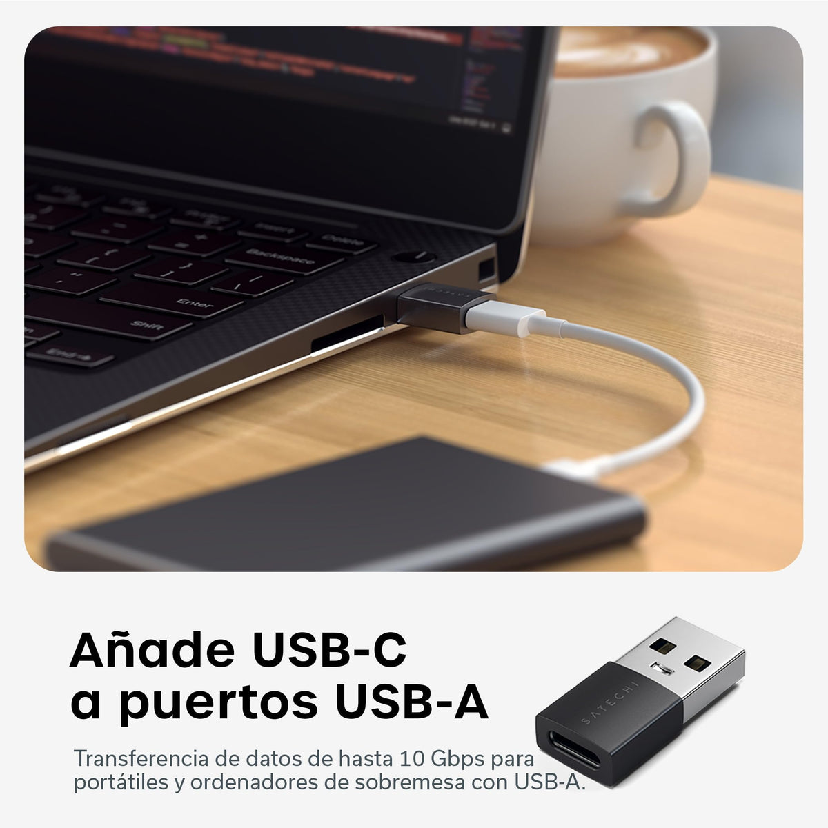 Adaptador USB-A a USB-C SATECHI Negro Espacial, Paquete de 2