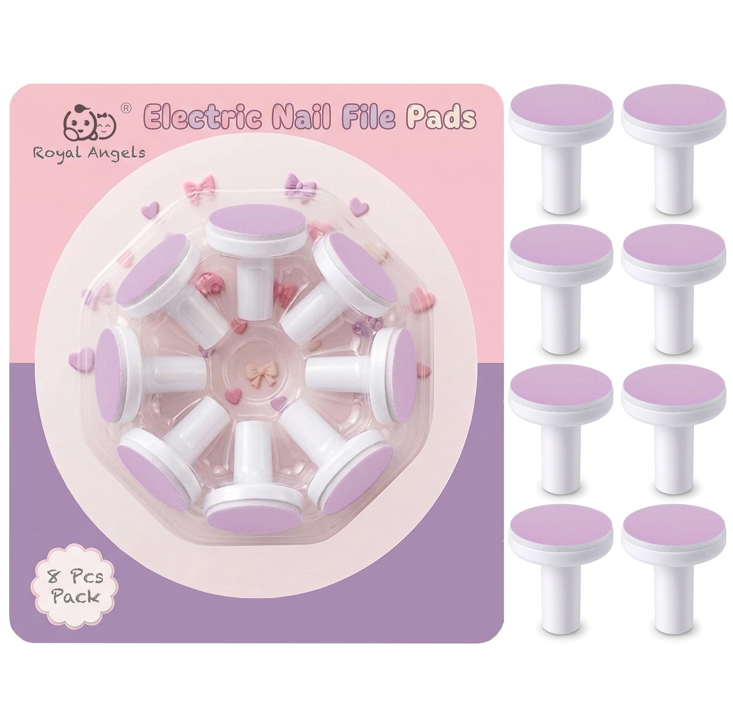 Royal Angels Almohadillas de repuesto para limas de uñas de bebé, 8 cabezales para niños pequeños y niños, universal, compatible con la mayoría de las limas de uñas eléctricas (morado, 6 – 12 meses)