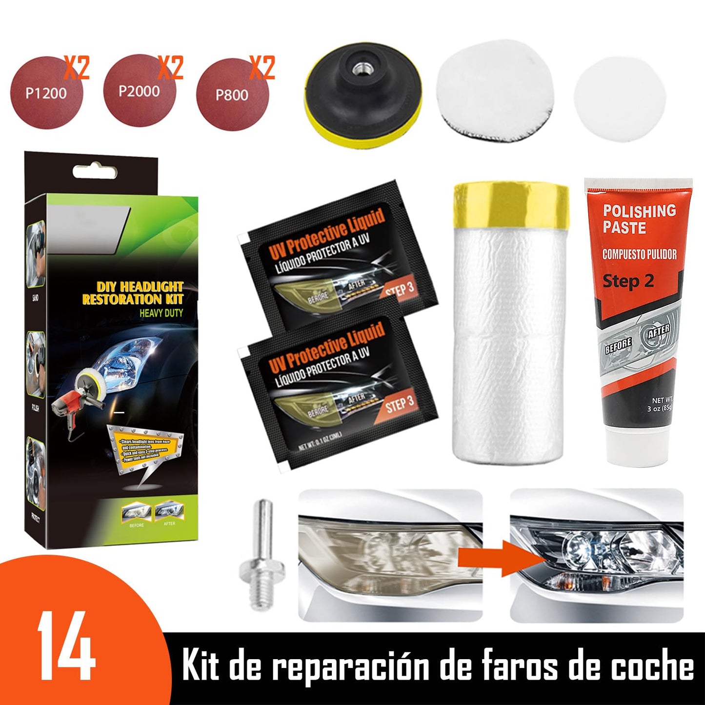 Kit de Restauración de Faros Delanteros y Traseros con Pulidor y Restaurador de 85 g