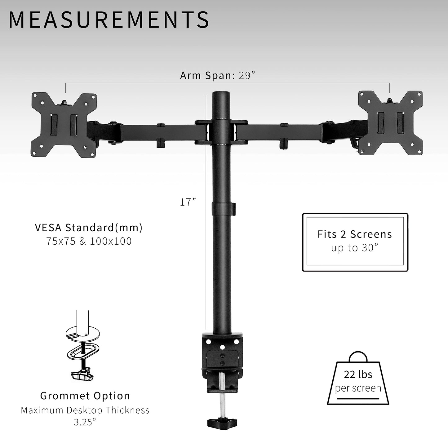 Soporte de Montaje en Escritorio Vivo Negro Resistente y Ajustable para Monitor Dual LCD LED