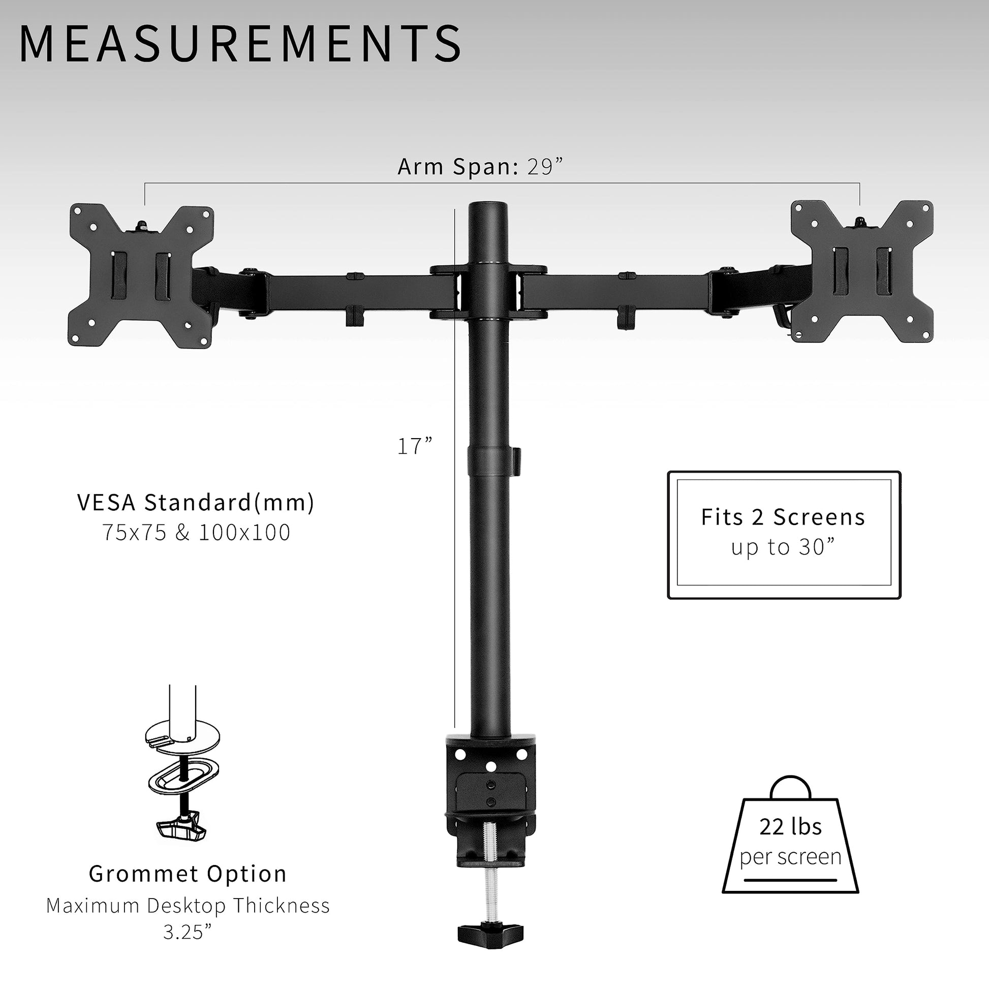 Soporte de Montaje en Escritorio Vivo Negro Resistente y Ajustable para Monitor Dual LCD LED