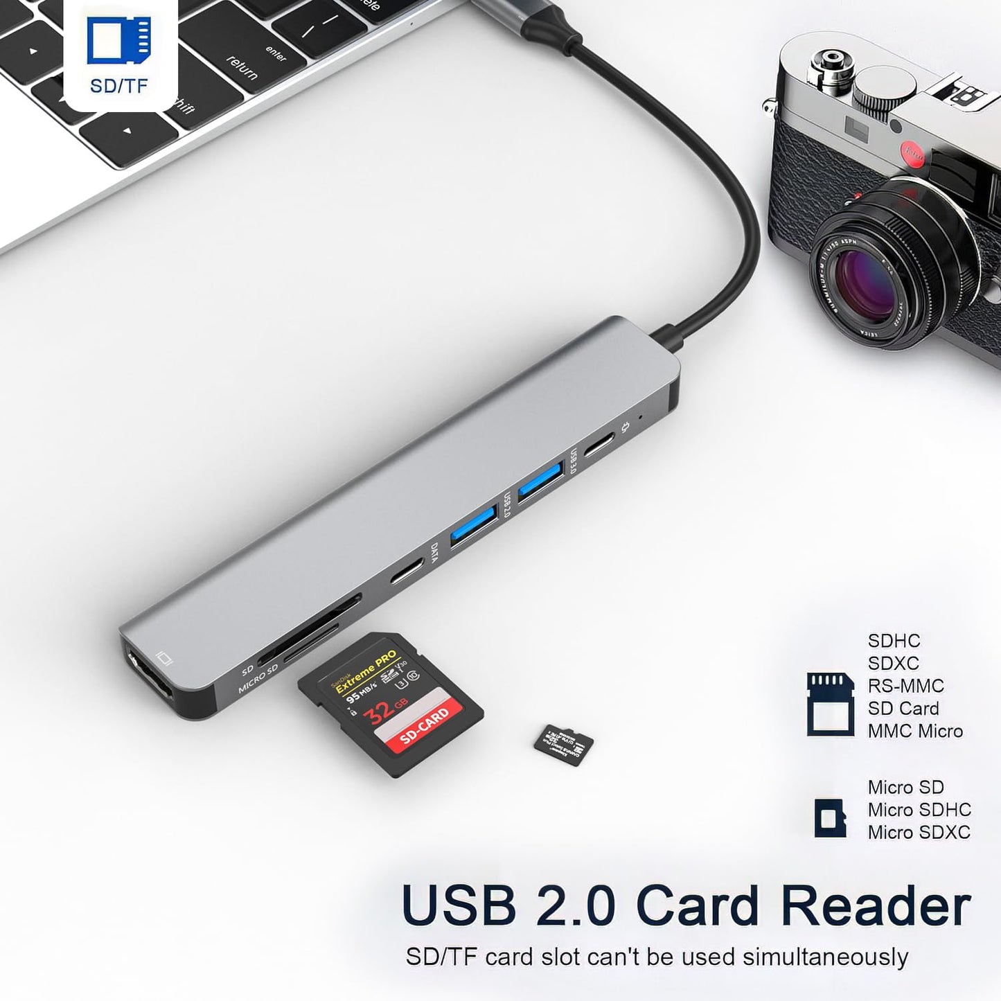 JESWO HUB USB C, 7 en 1 Adaptador USB C a HDMI 4K, USB 3.0, USB 2.0, Lector Tarjeta SD/TF, 5Gbps USB C Datos Puerto, 100W PD Carga, Adaptador Tipo C para MacBook, MacBook Pro, Macbook Air, DELL, etc.