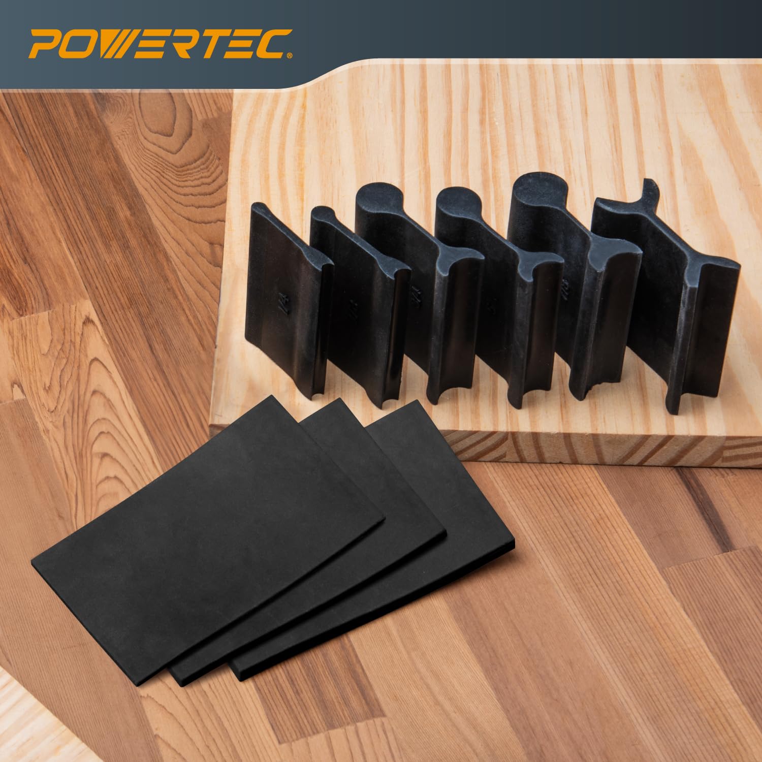 POWERTEC 71441 - Juego de empuñaduras flexibles para lijadoras de contorno con 3 almohadillas de espuma flexibles y 6 empuñaduras de perfil para lijado de perfiles convexos y cóncavos