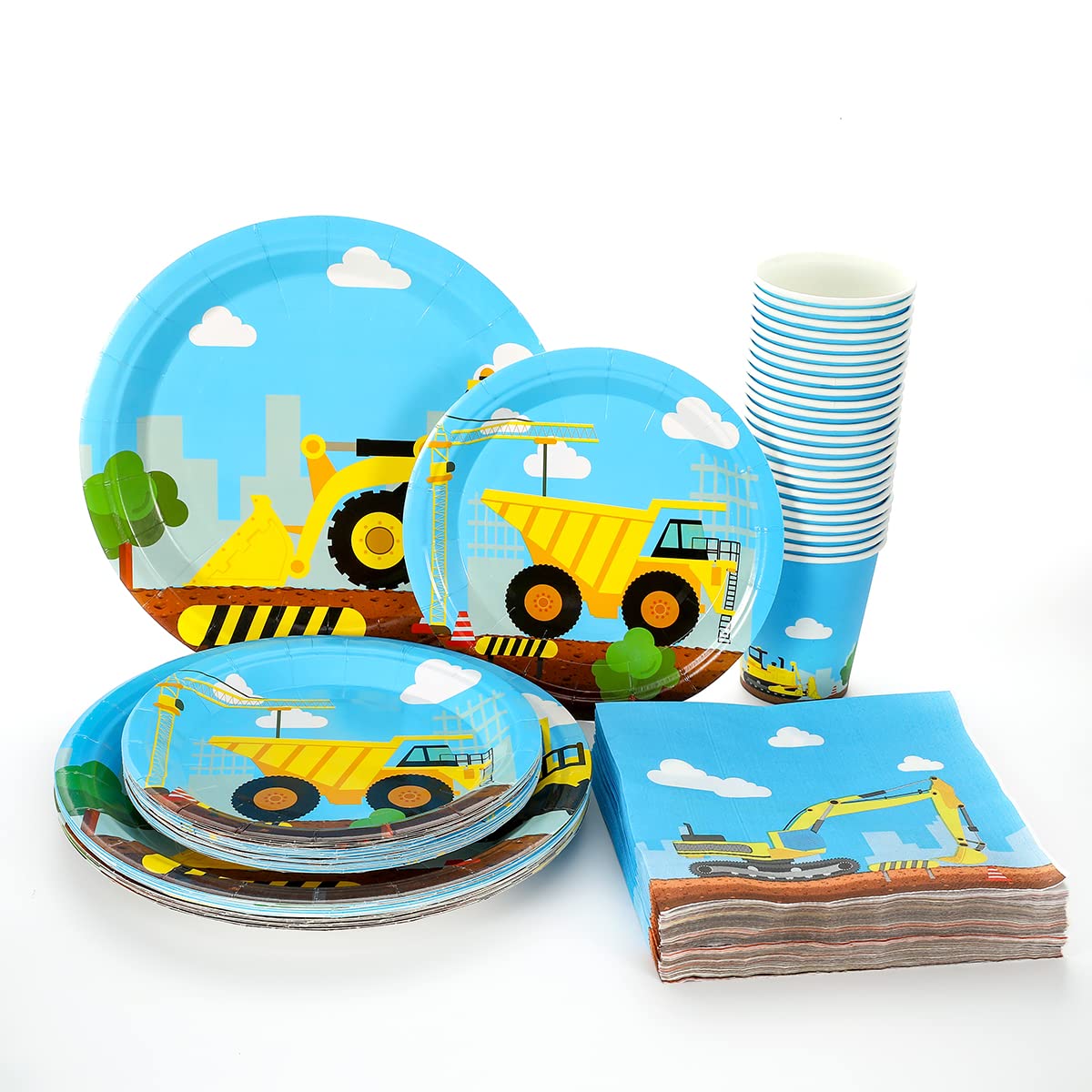 Juego de Suministros de Fiesta de Cumpleaños Camiones Excavadadores para Niños 97 Piezas