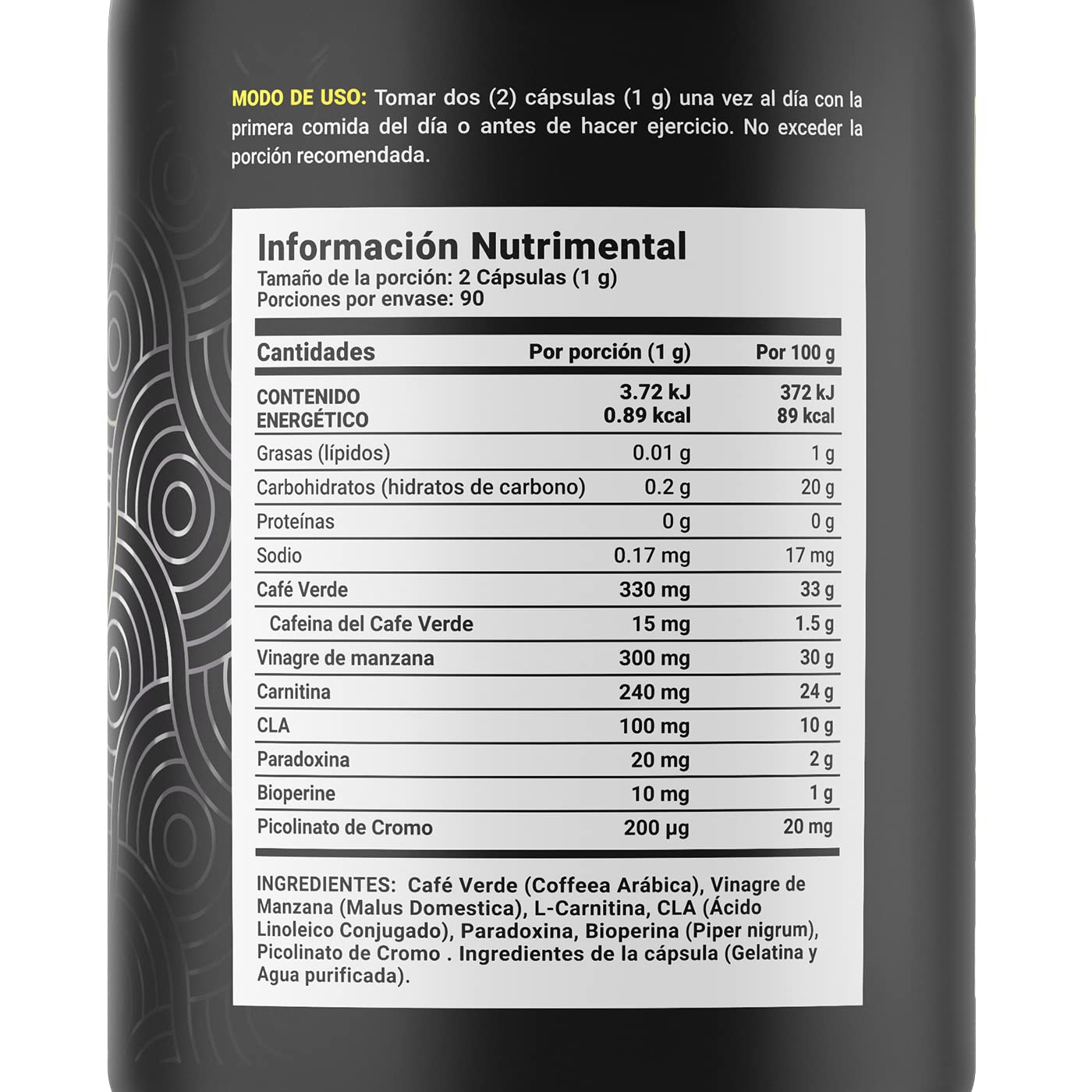 Carnitina de 180 Cápsulas con Café Verde, Carnitina, Vinagre de Manzana, CLA y Picolinato de Cromo. Carnitine Blend B Life.