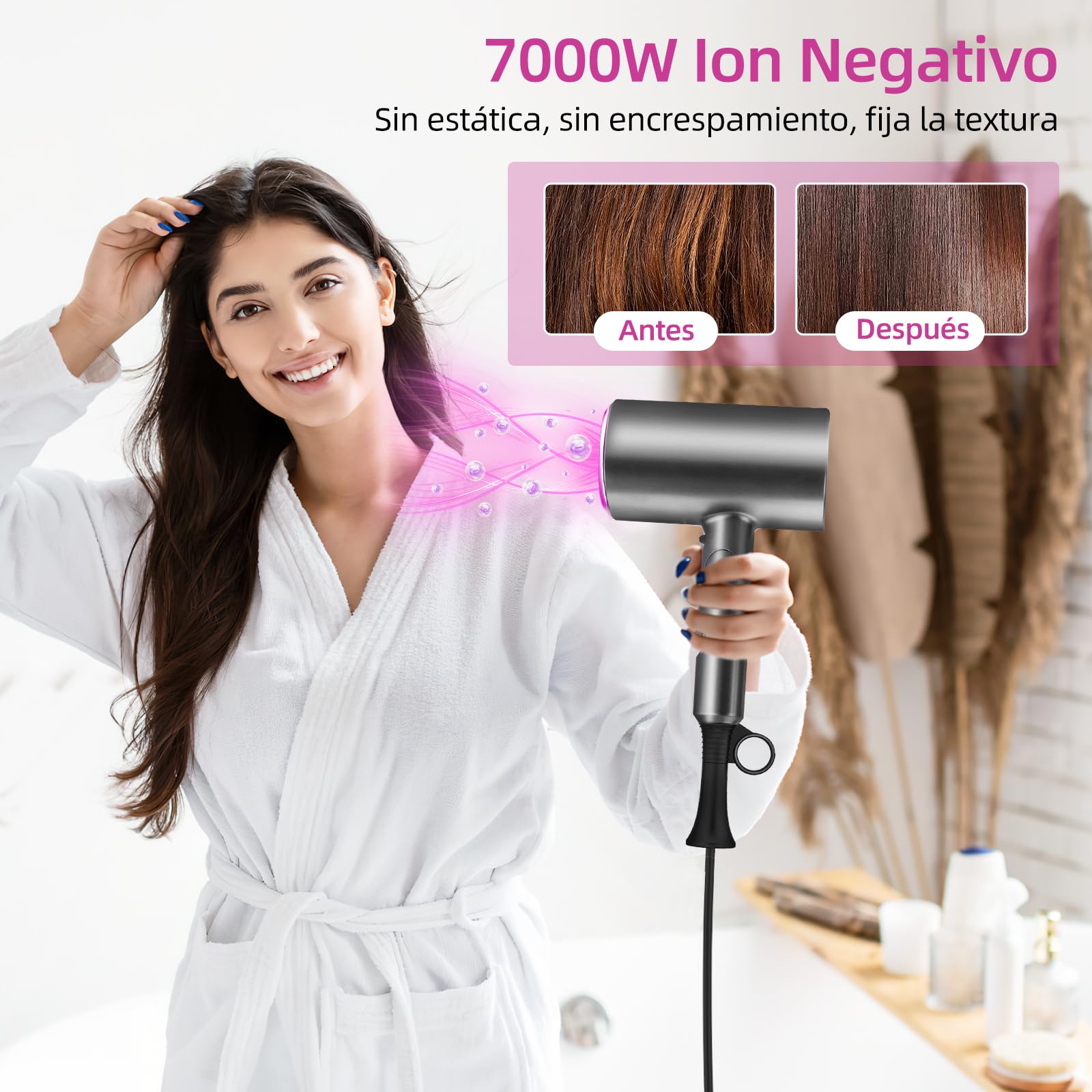 Secador de Pelo,1200W Secadora de Cabello Profesional,Secador de Pelo Iónico Baja Potencia con 3 Niveles de Viento Cálido, 2 Velocidades, Mini Secador de Soplado Plegable con Boquillas y Difusor para Hogar, Salón de Belleza, Viajes,Gris