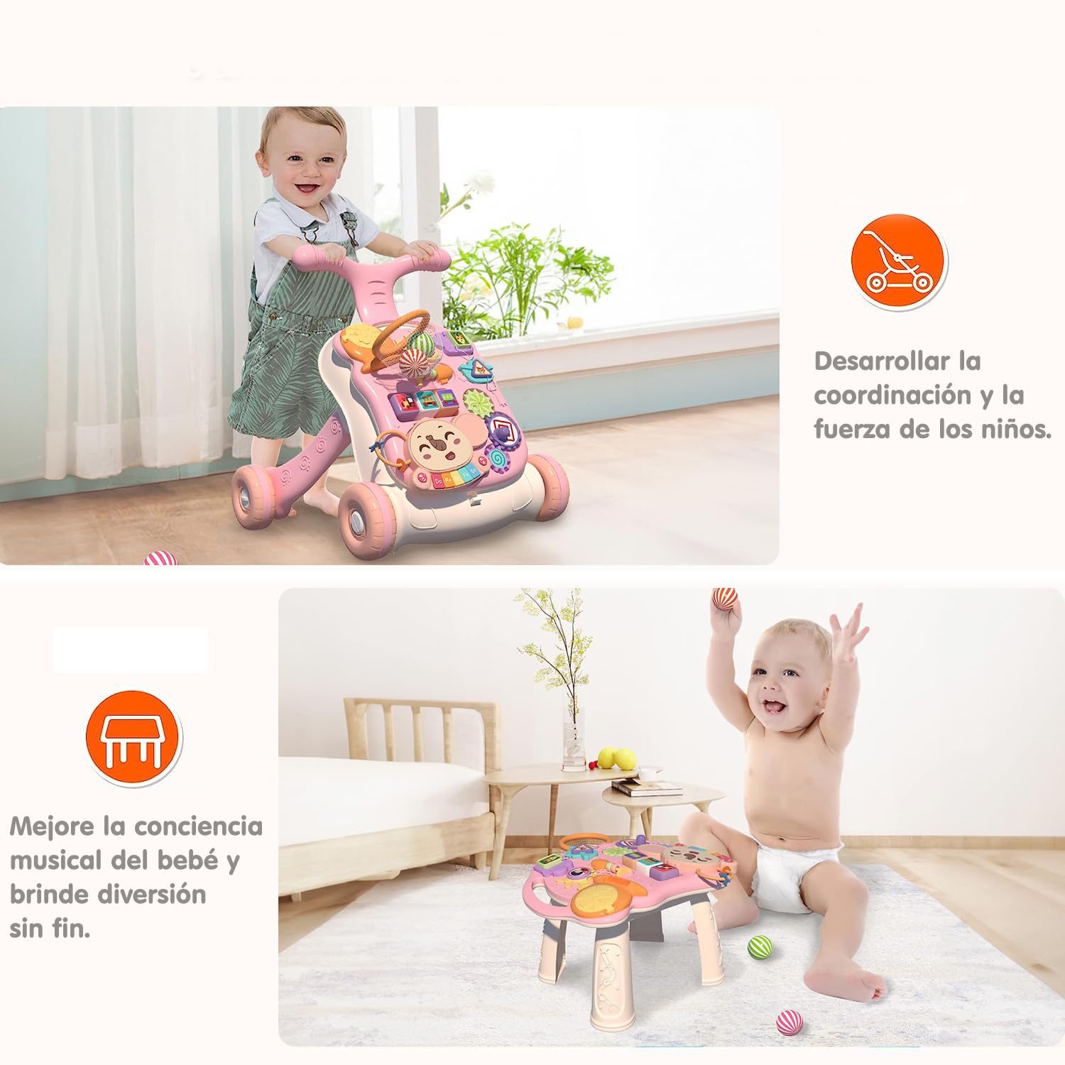 Hisemy Mesa Centro de actividades Musical para Bebe 2 en 1, Panel de Juego Extraíble Multifuncional, Juguete de Aprendizaje Musical para Bebés,Regalo para Niños y Niñas(B:Rosa)