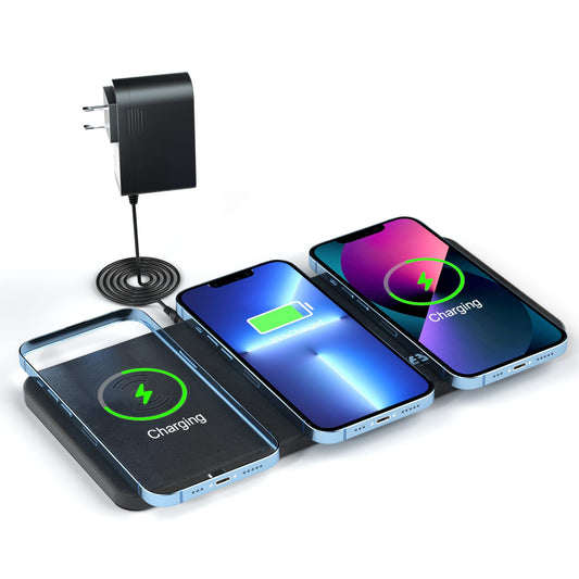 JE Cargador inalámbrico 3 en 1, Estación de Carga inalámbrica Compatible con iPhone 15/14/13/12/11/XR/XS/8, Cargador Inductiva Wireless para AirPods 3/2/Pro