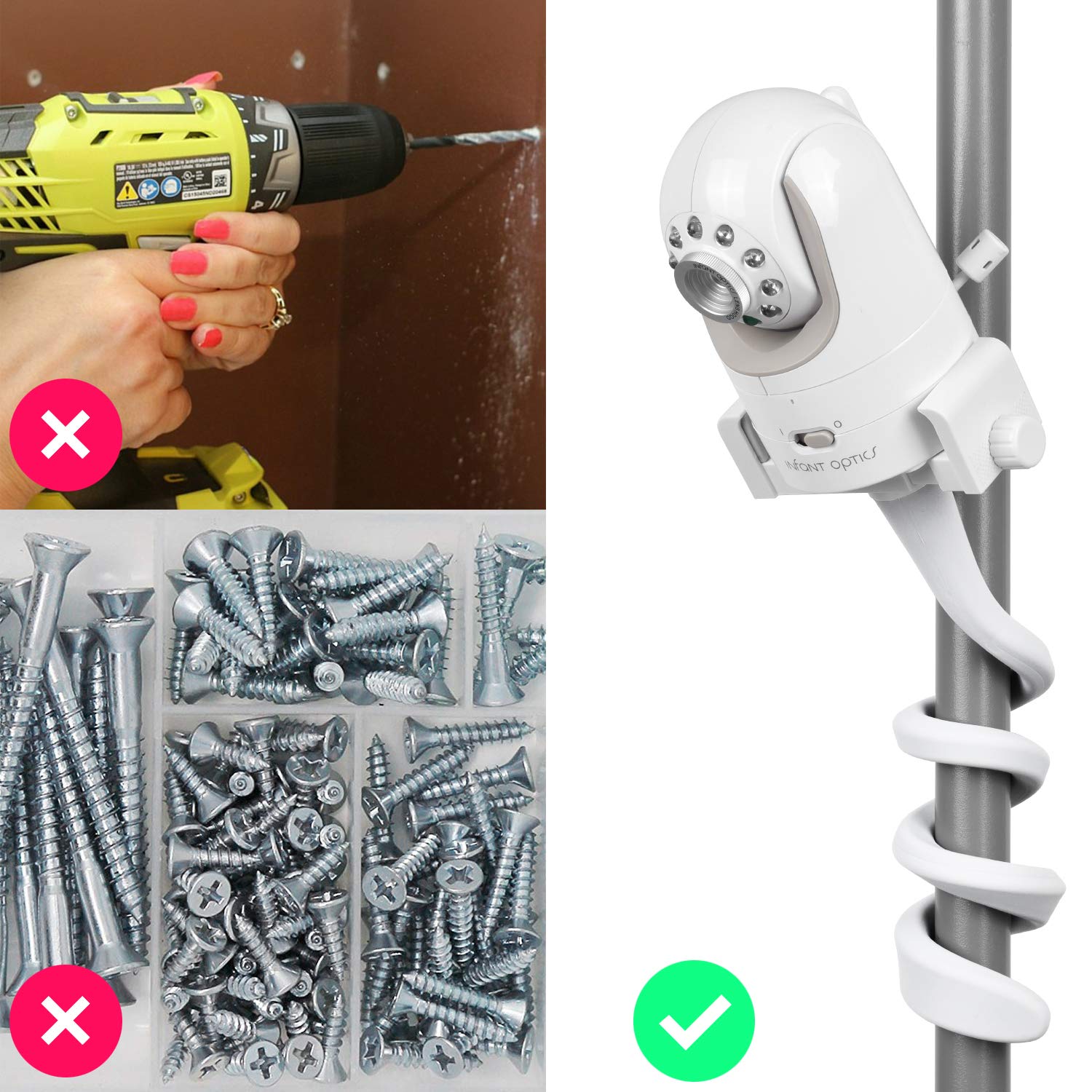 iTODOS Estante para cámara de bebé Compatible con la óptica Infantil DXR 8 y DXR-8 Pro y la mayoría de Otros monitores de bebé, Soporte Universal para cámara de bebé(Blanco)