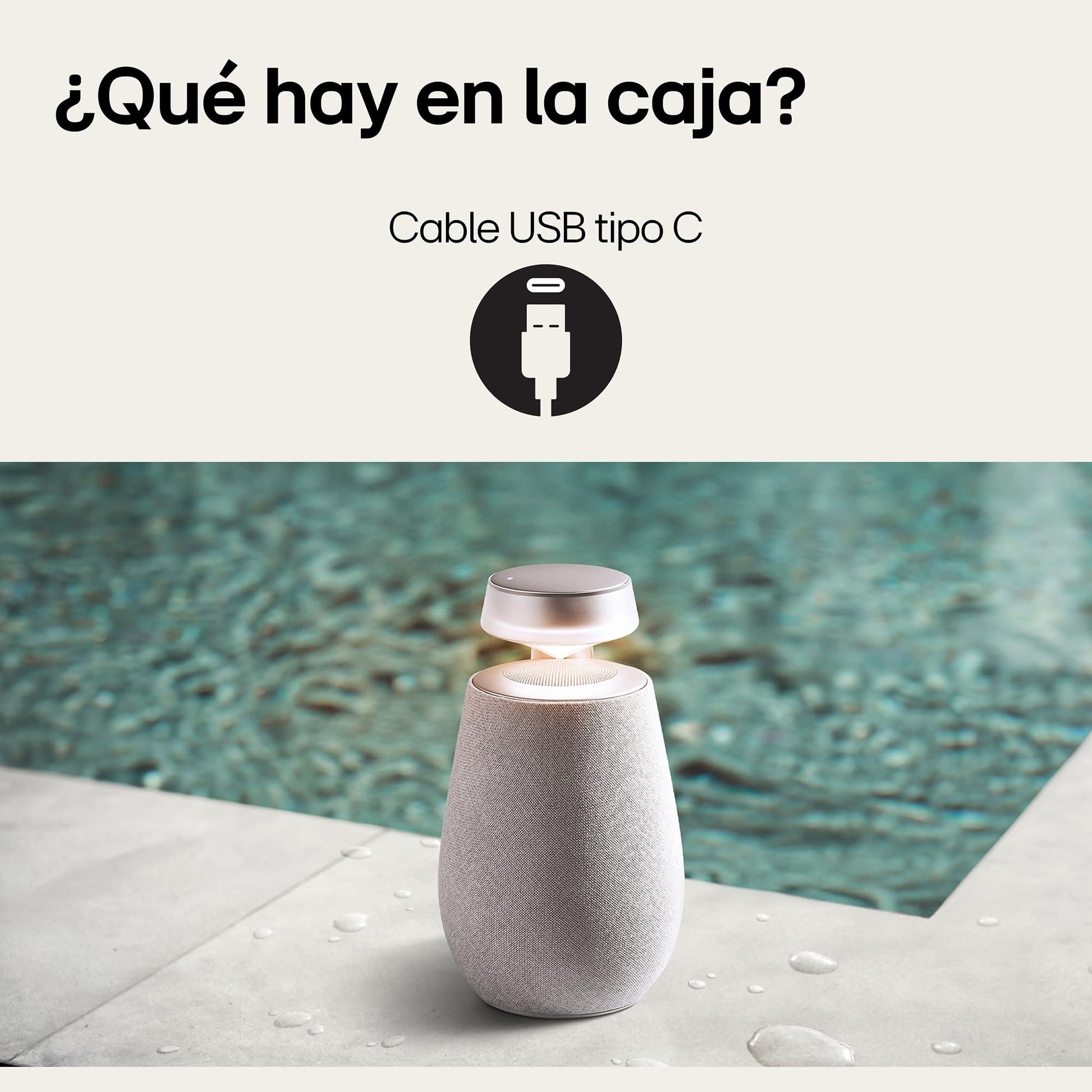 LG xboom 360 XO2TBE | Bocina Bluetooth Omnidireccional | Sonido 360° Patentado | Panel táctil | 15 hrs de Batería | IP55 Resistencia al Polvo y Lluvia Moderada | Iluminación | Color Beige